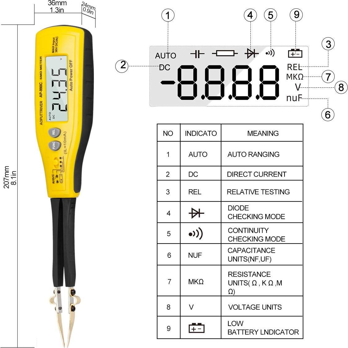 Multímetro Digital AOPUTTRIVER AP-990C SMD 6000 Cuentas