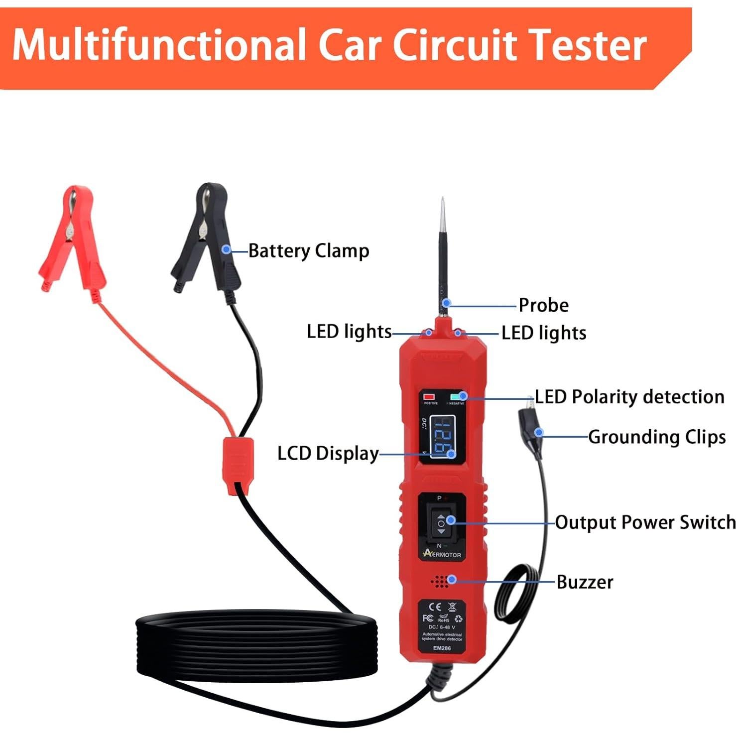Probador de Circuito Automotriz Lqito CNBJ-823 6-24V Rojo
