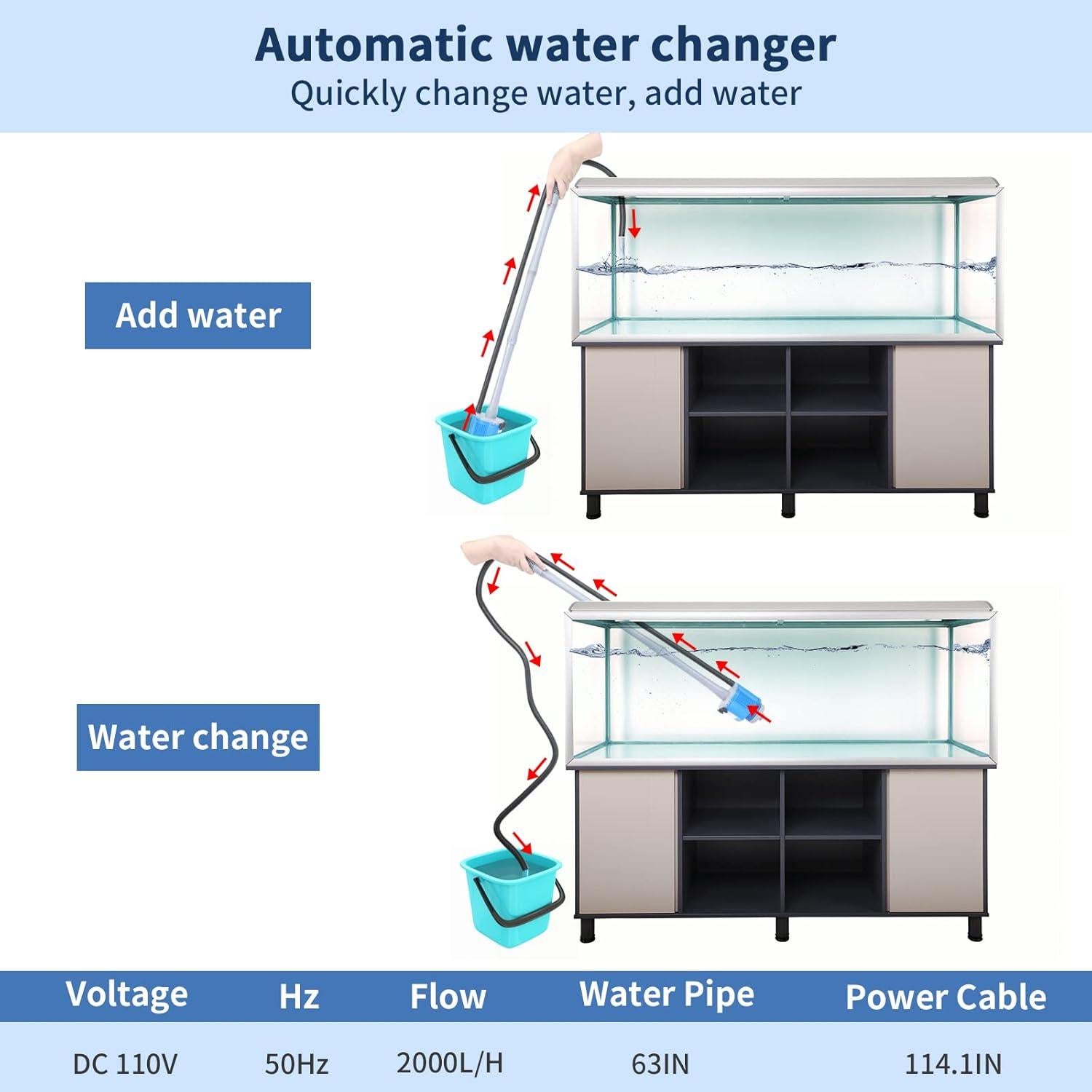 Limpiador de Grava para Acuarios UPETTOOLS 6 en 1 28W 1700L/h