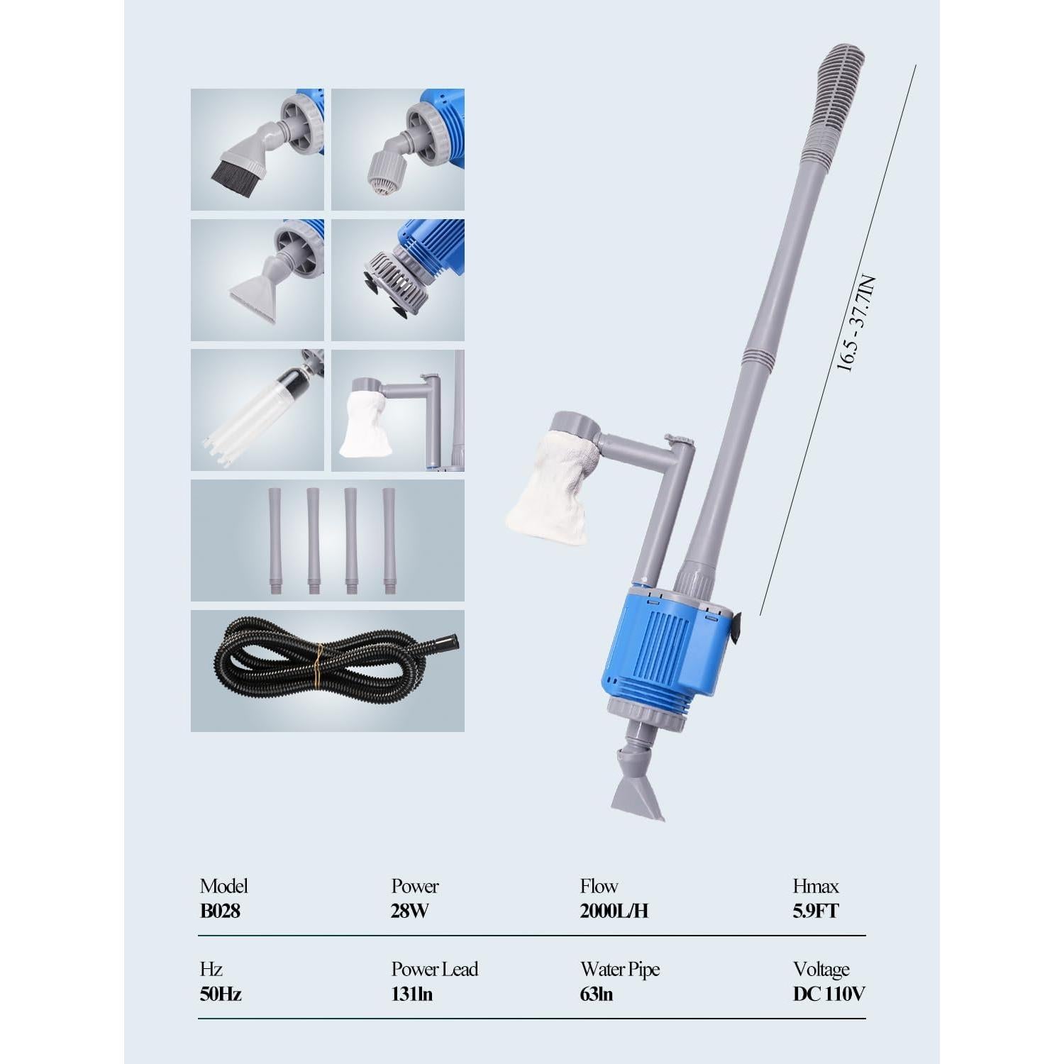 Limpiador de Grava para Acuarios UPETTOOLS 6 en 1 28W 1700L/h