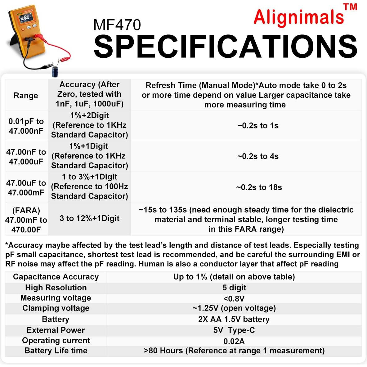 Probador de Capacitores MF470 Alignimals 0.01pF a 470F