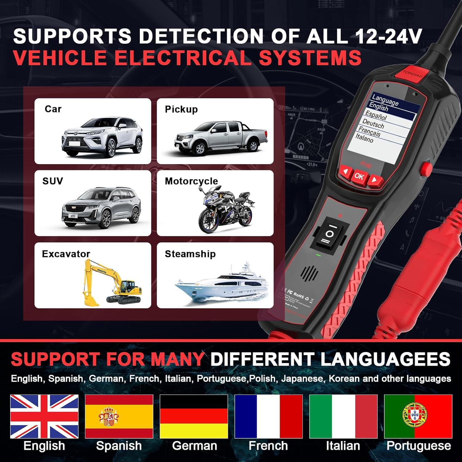 Probador de Circuito Automotriz Topdiag P150 6-30V