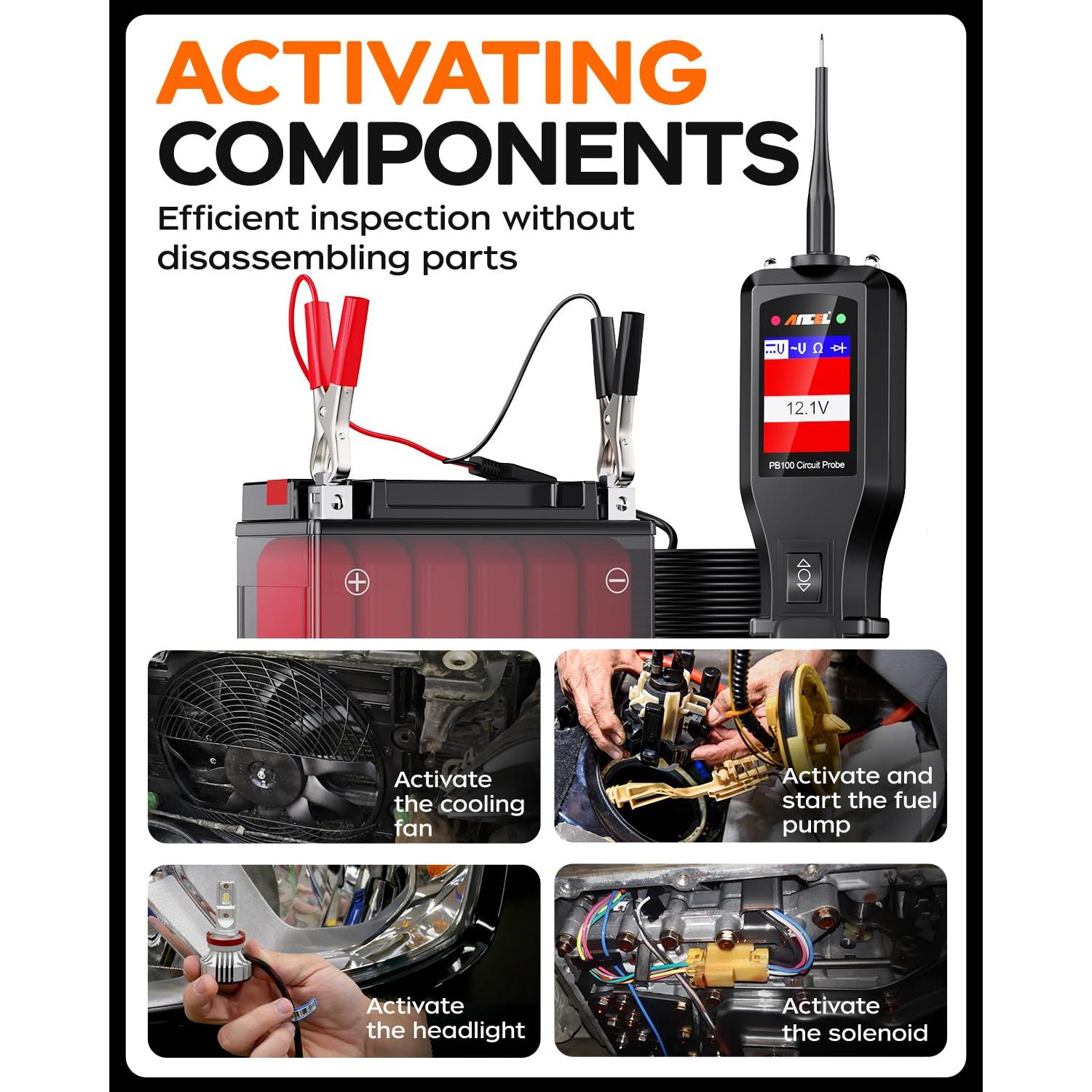 Probador de Circuito ANCEL PB100 12-24V Digital 40 pies