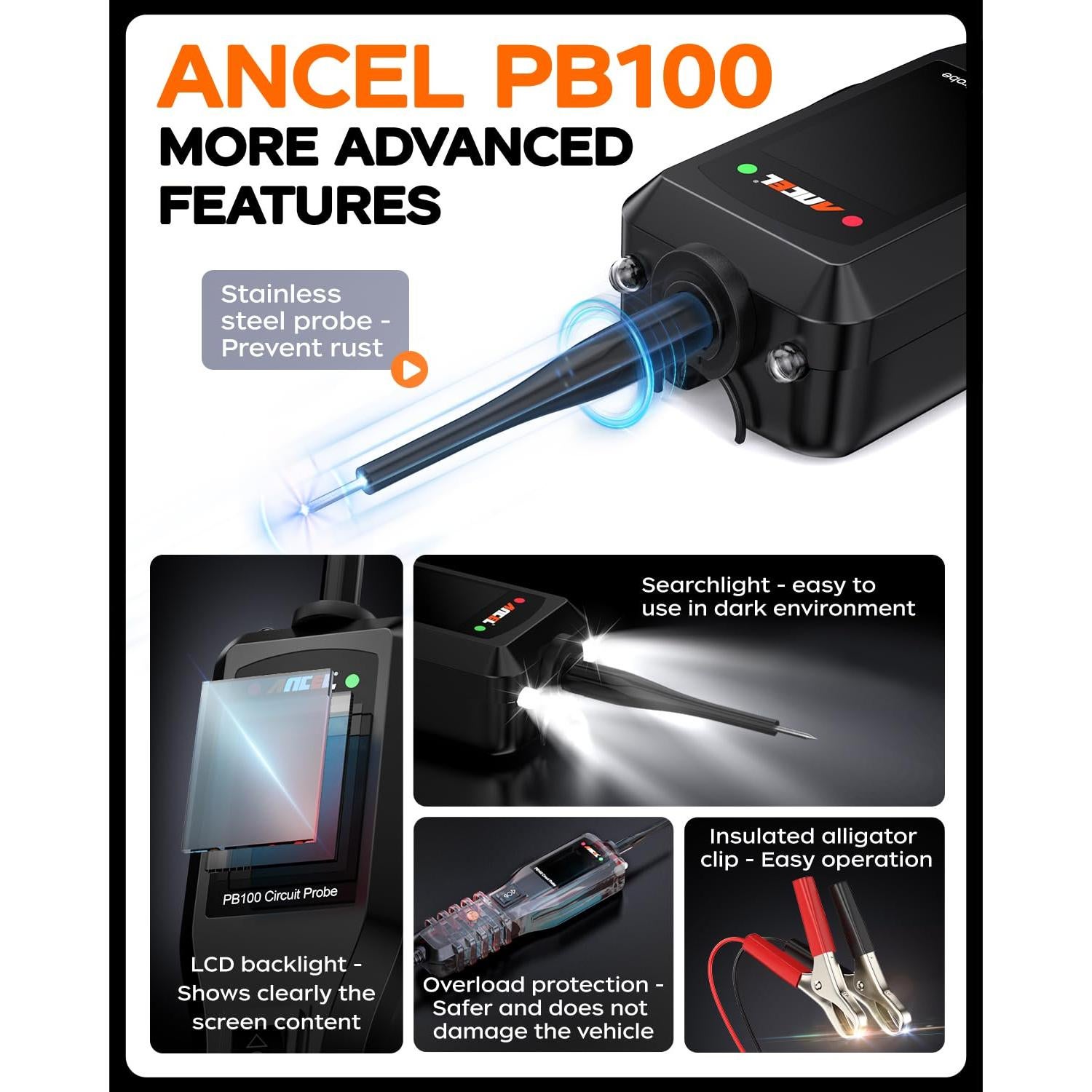 Probador de Circuito ANCEL PB100 12-24V Digital 40 pies