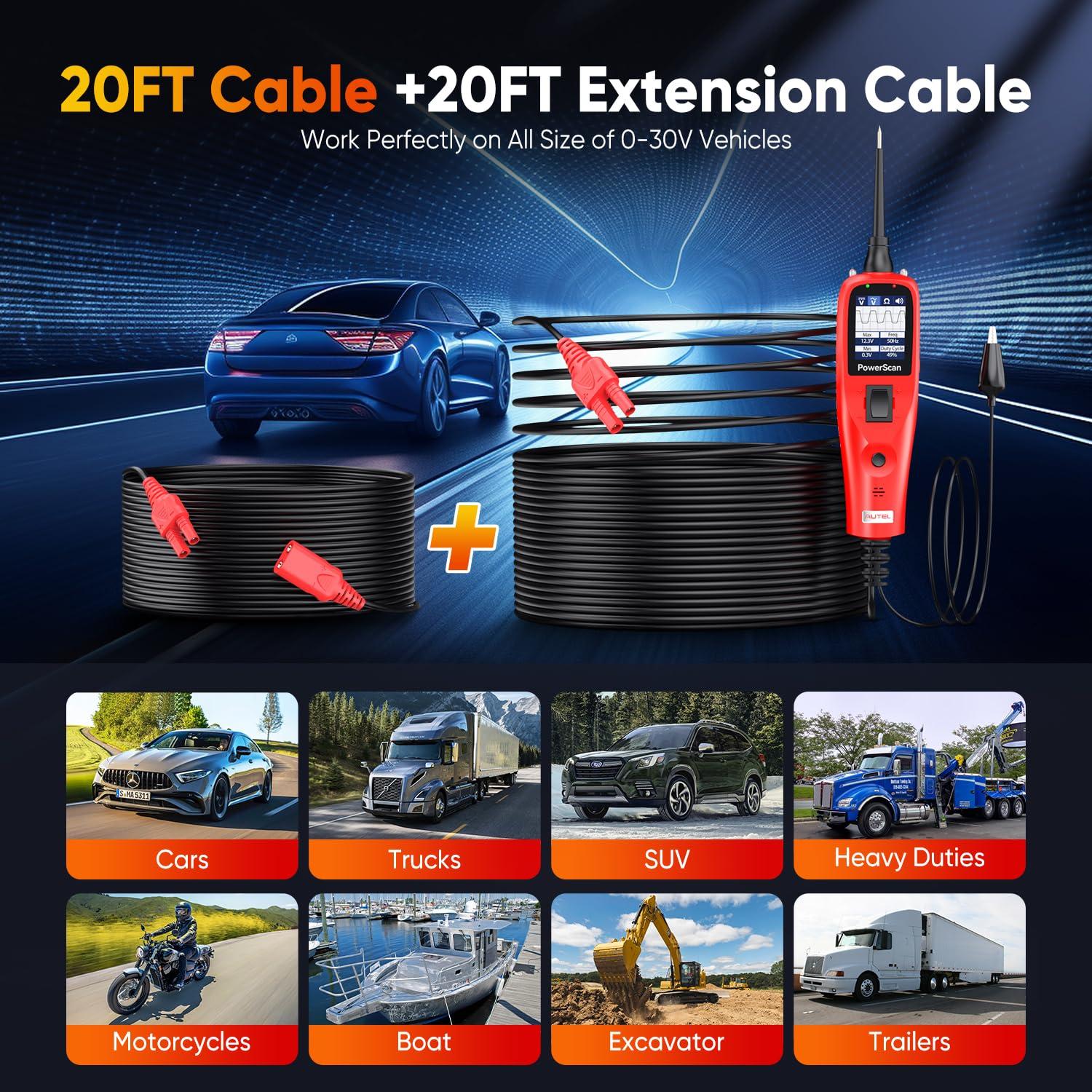 Probador de Circuitos Automotriz Autel PowerScan 12V-24V 12.19m