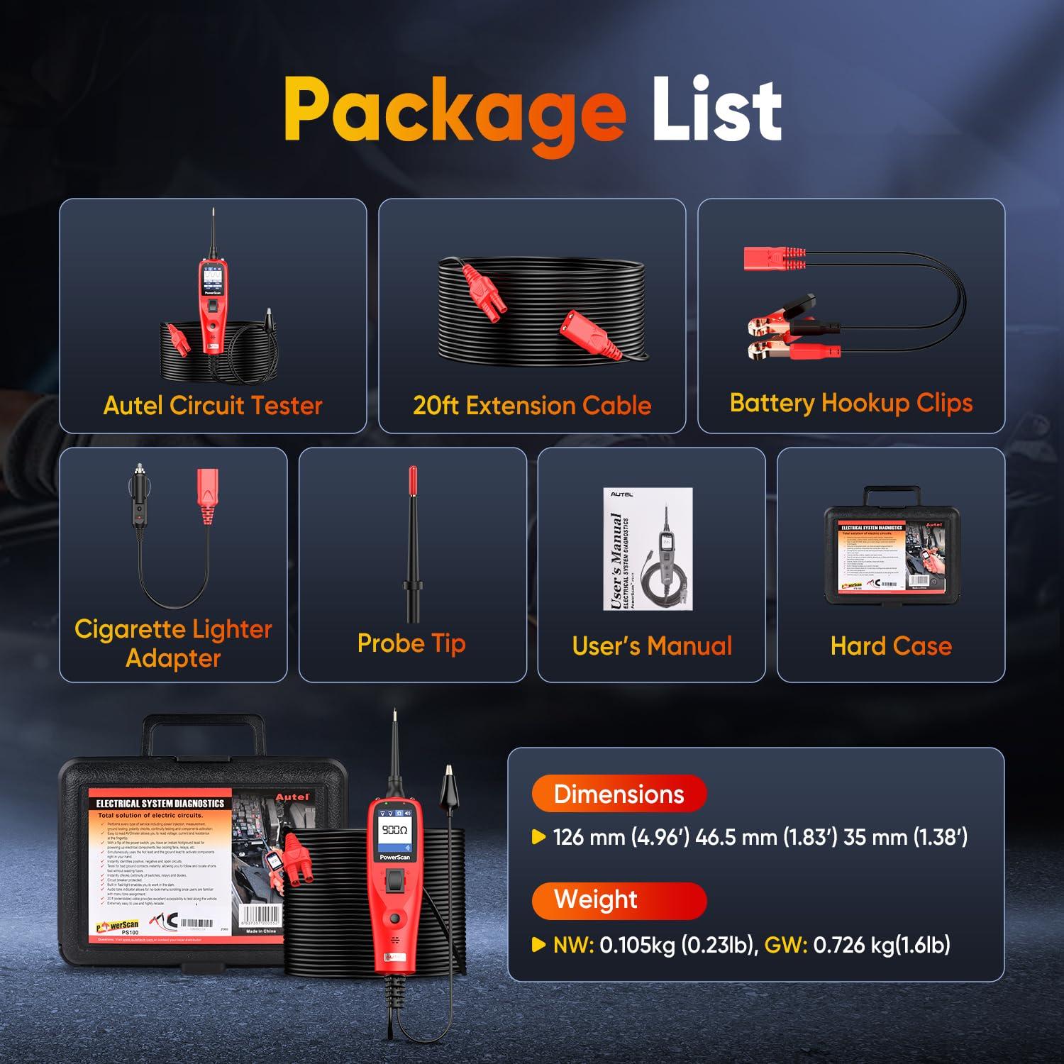 Probador de Circuitos Automotriz Autel PowerScan 12V-24V 12.19m