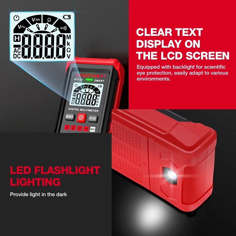 Multímetro Digital HABOTEST HT123 con Pantalla LED y Detección de Voltaje