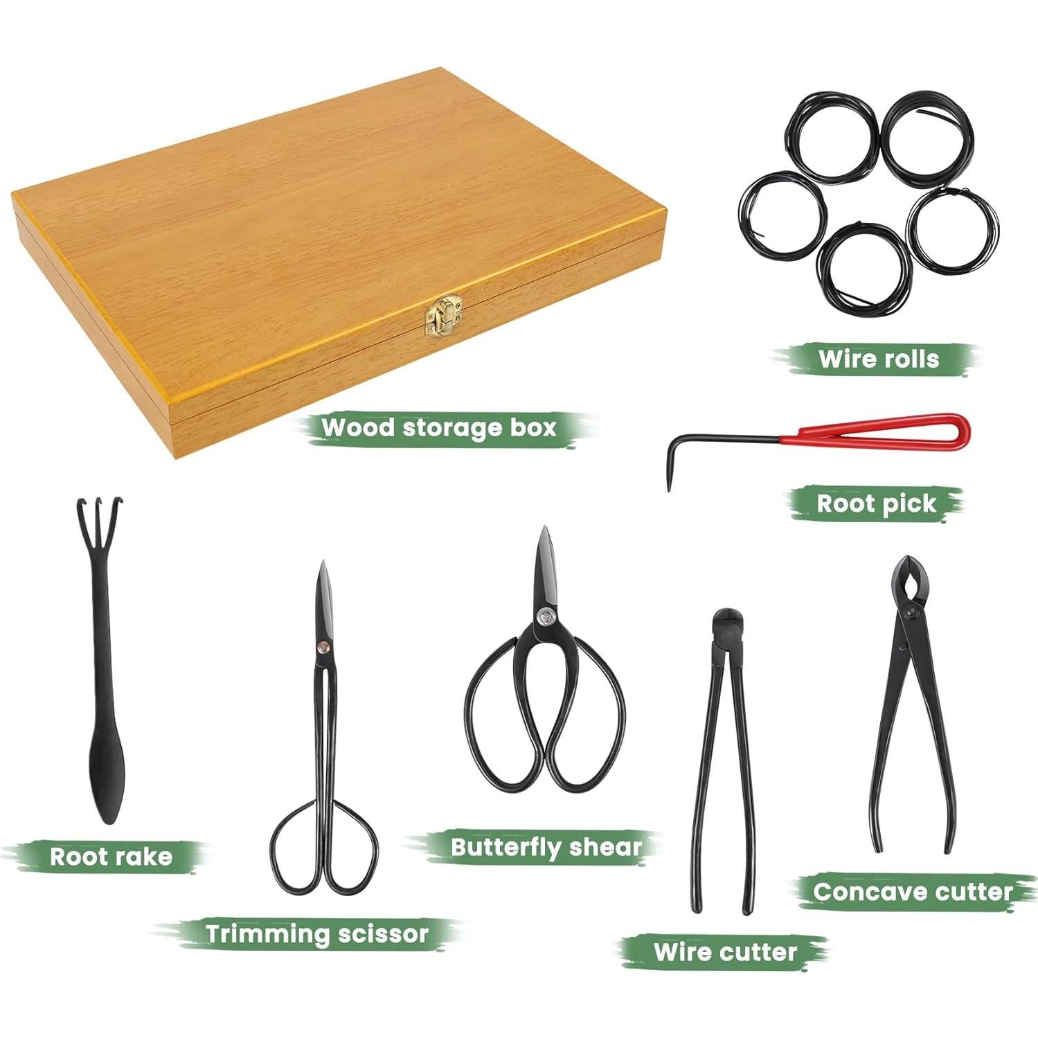 Juego de Herramientas de Bonsái SOLIGT 12 Piezas con Caja