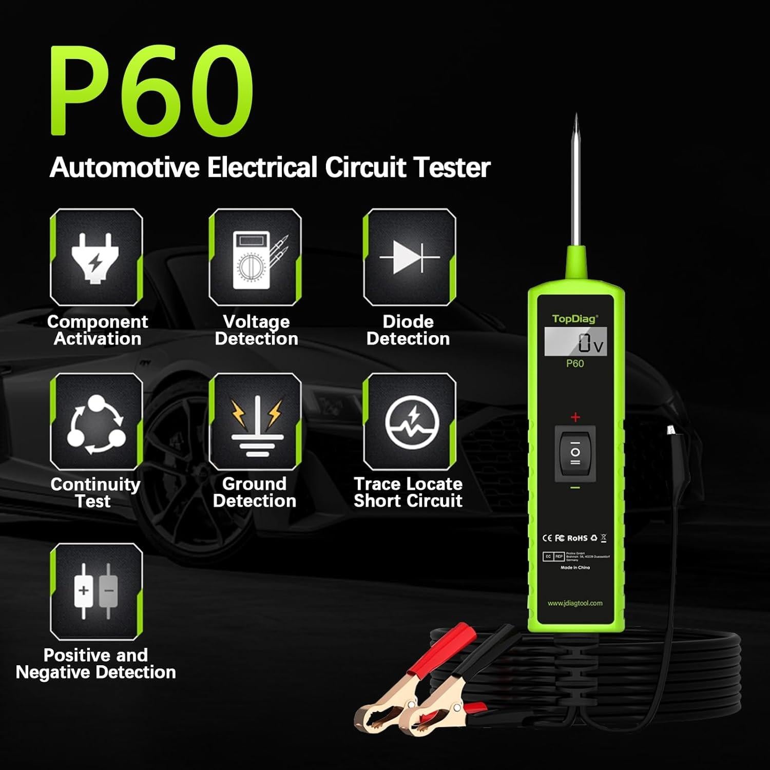 Kit de prueba de circuitos automotrices TopDiag P60 6-30V