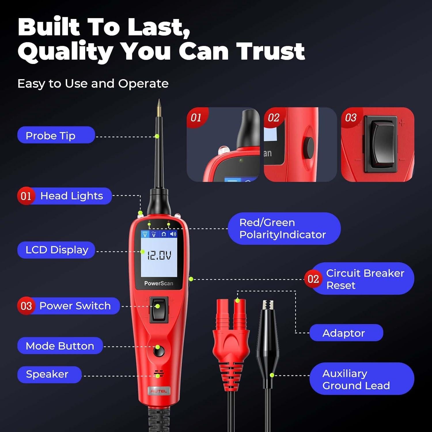 Probador de Circuitos Autel PS100 12-24V 20FT Multímetro