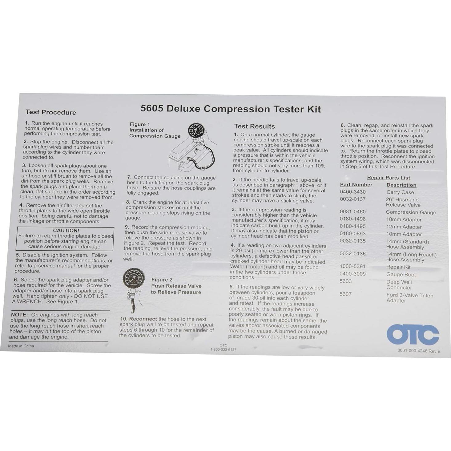 Kit de Compresión Deluxe OTC 5605 para Motores Gasolina