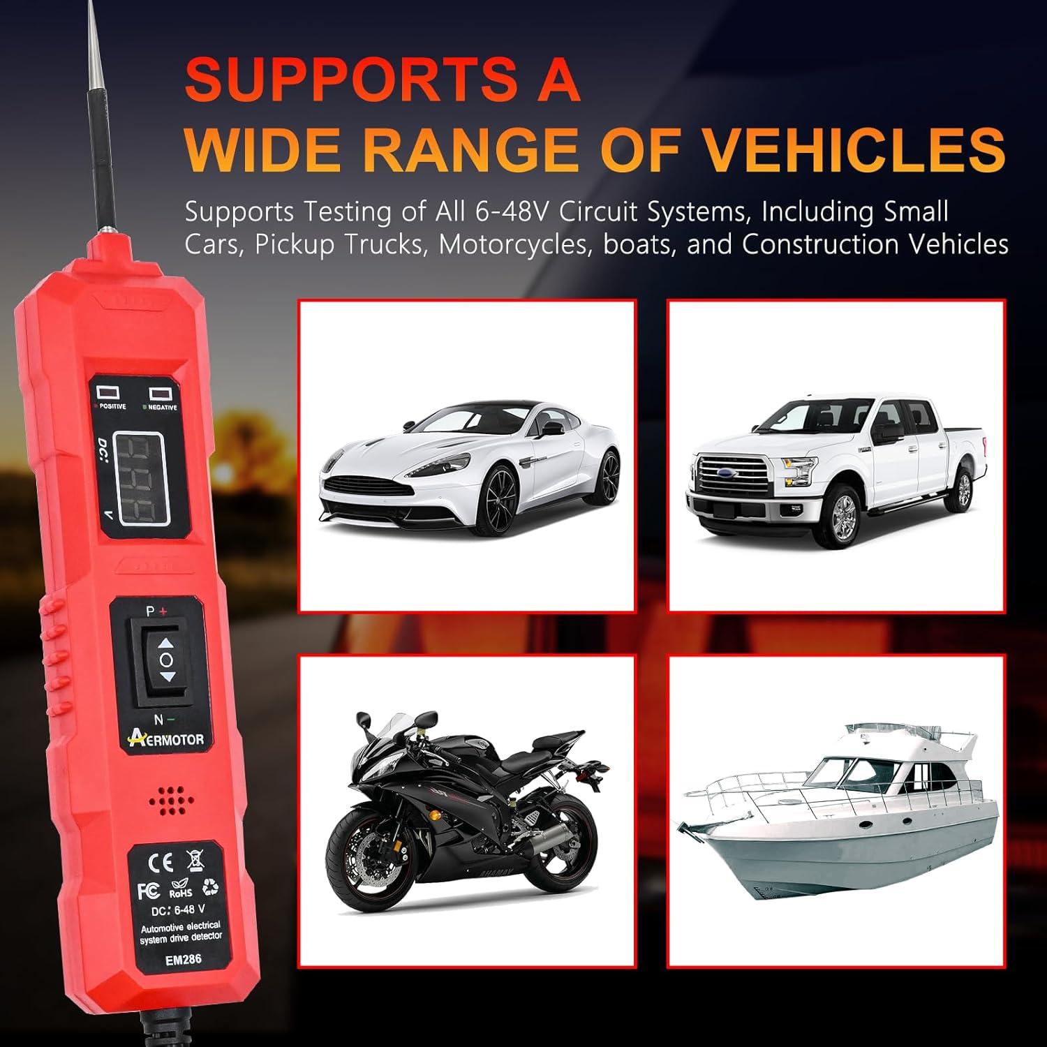 Probador de Circuito de Potencia AERMOTOR EM286 6-48V LED