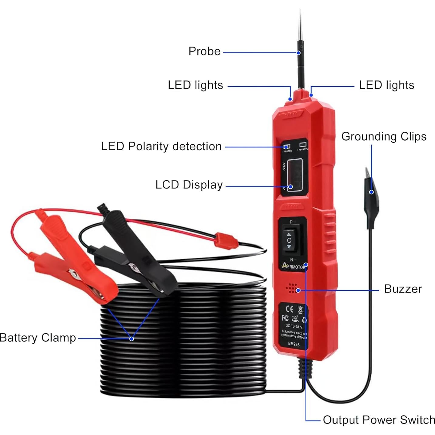 Probador de Circuito de Potencia AERMOTOR EM286 6-48V LED