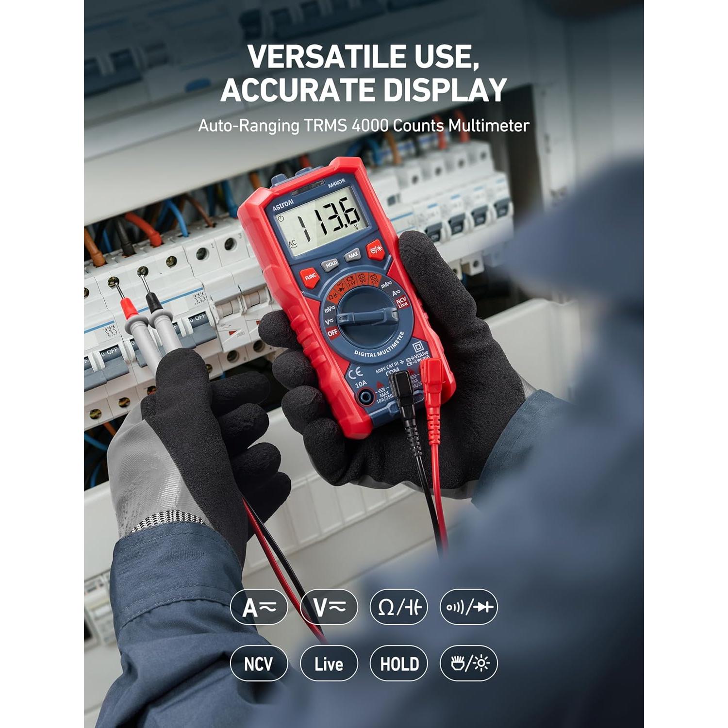 Multímetro Digital AstroAI ASIM4K0R TRMS 4000 Cuentas