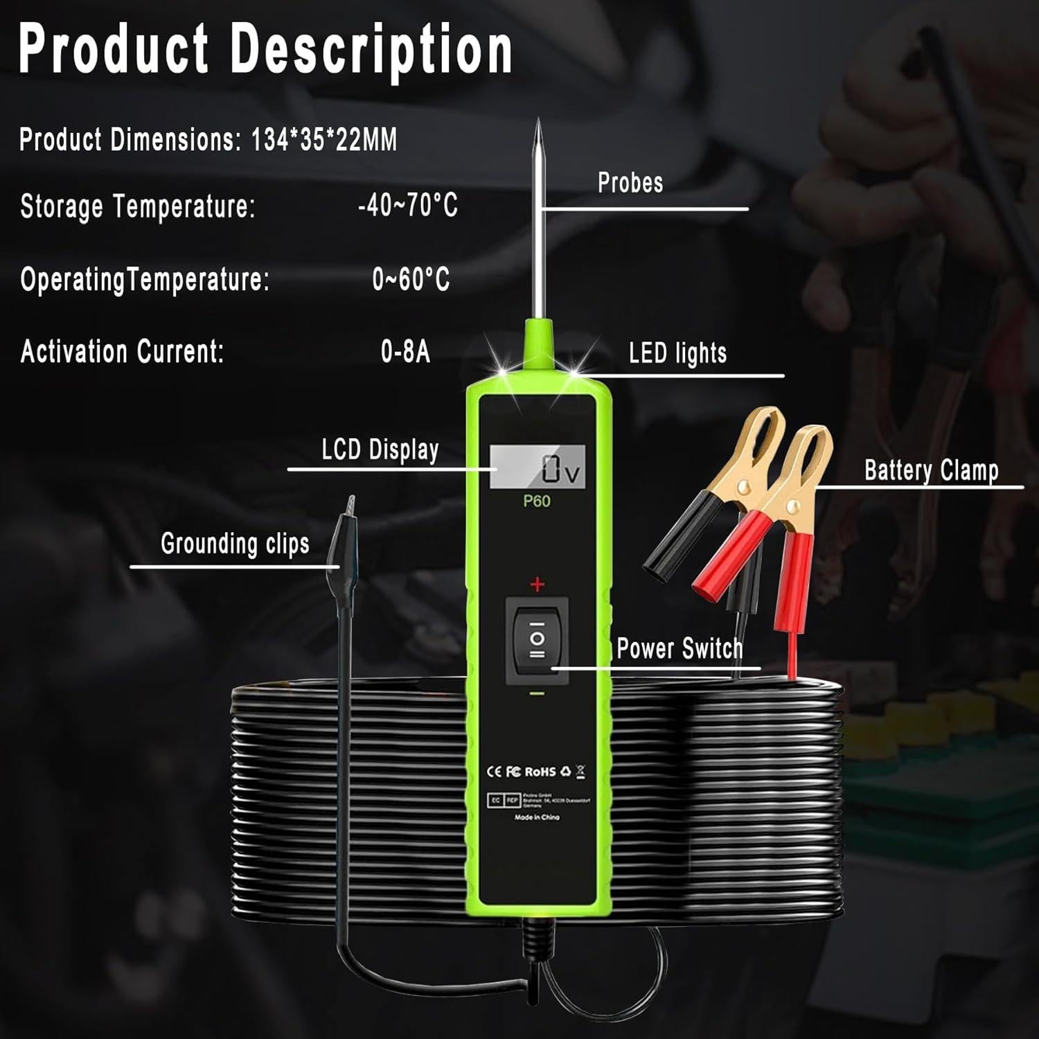 Probador de Circuito Automotriz Aottykro P60 12V-30V