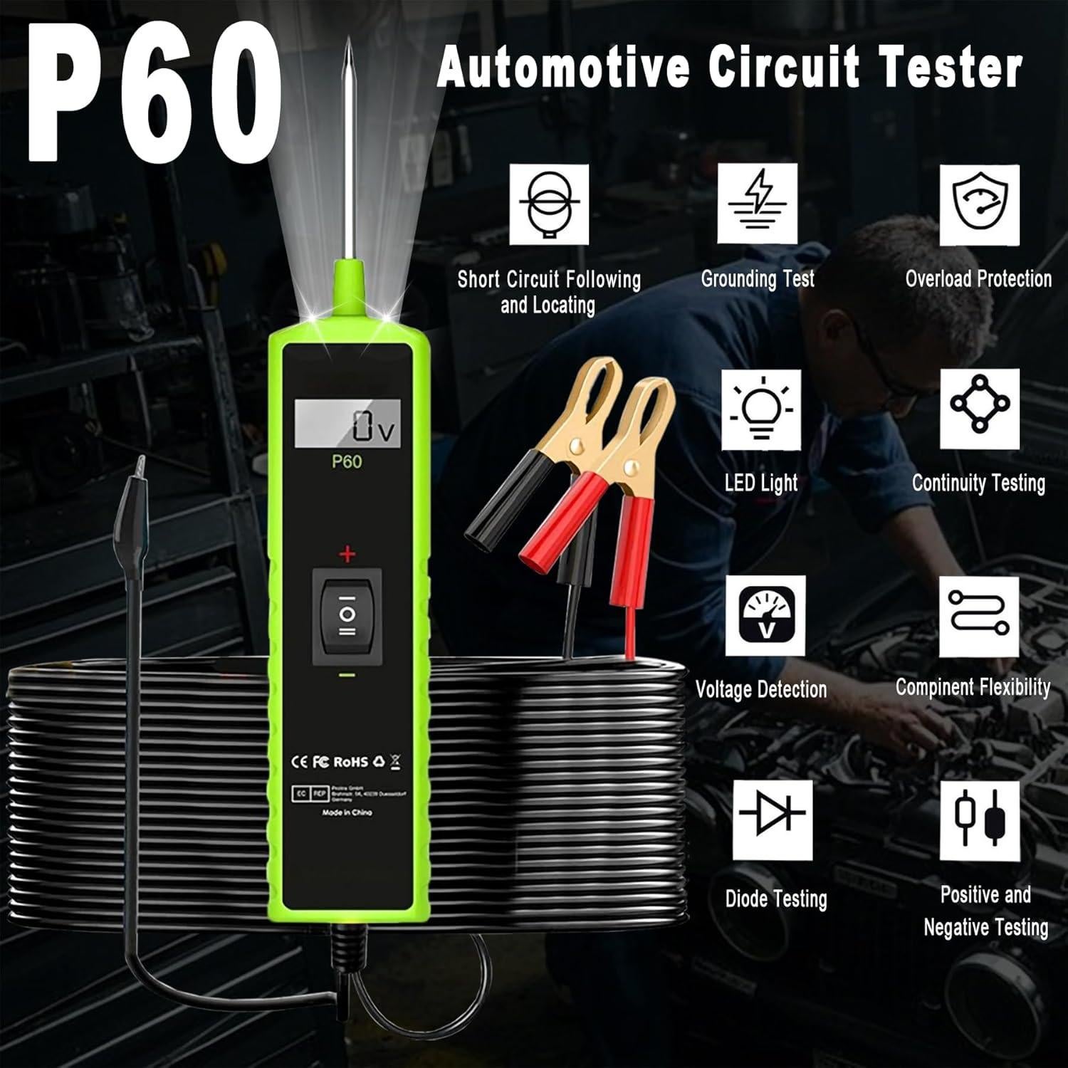 Probador de Circuito Automotriz Aottykro P60 12V-30V