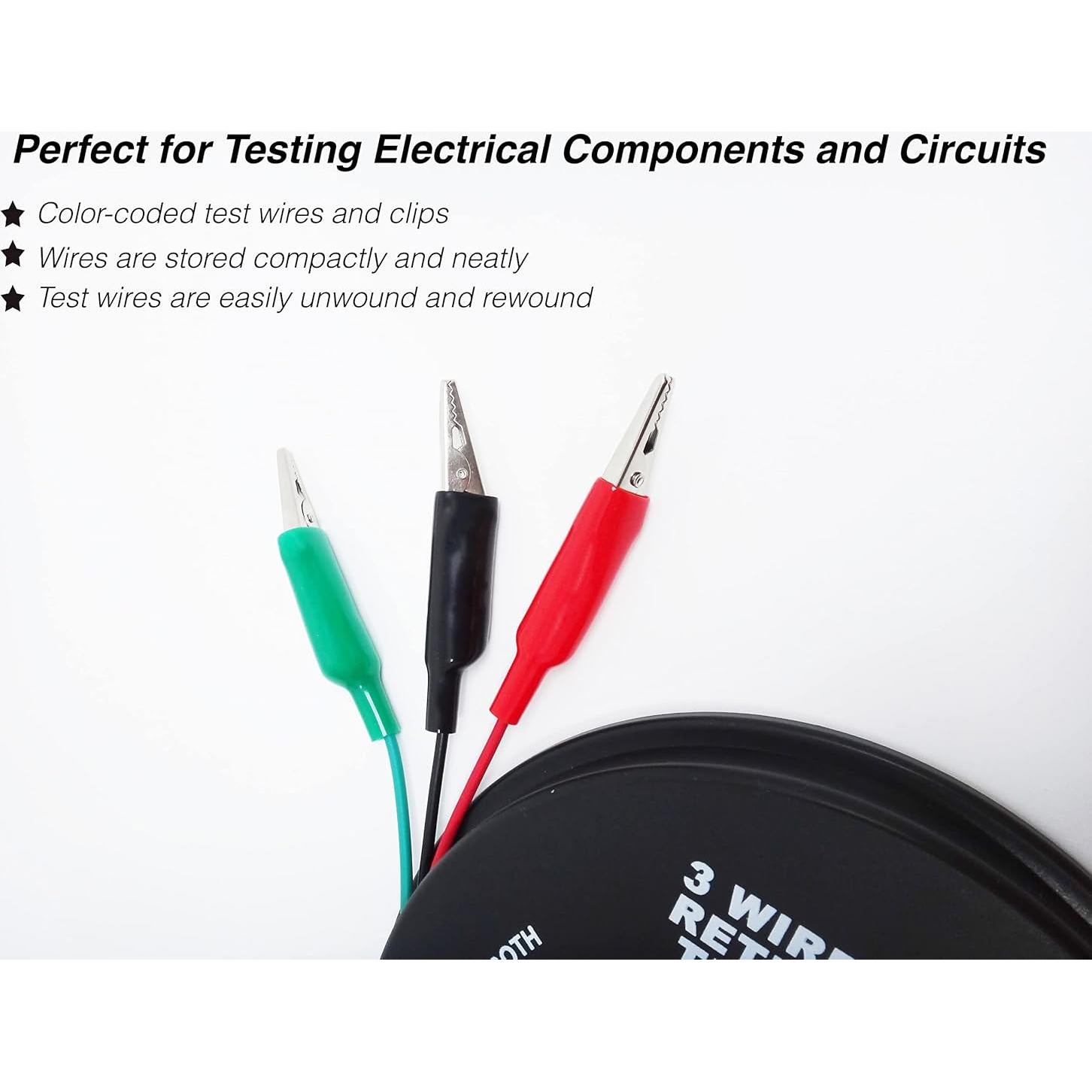 Cables de Prueba Retráctiles 3 Hilos 6,10 m 18 AWG Clips Cocodrilo