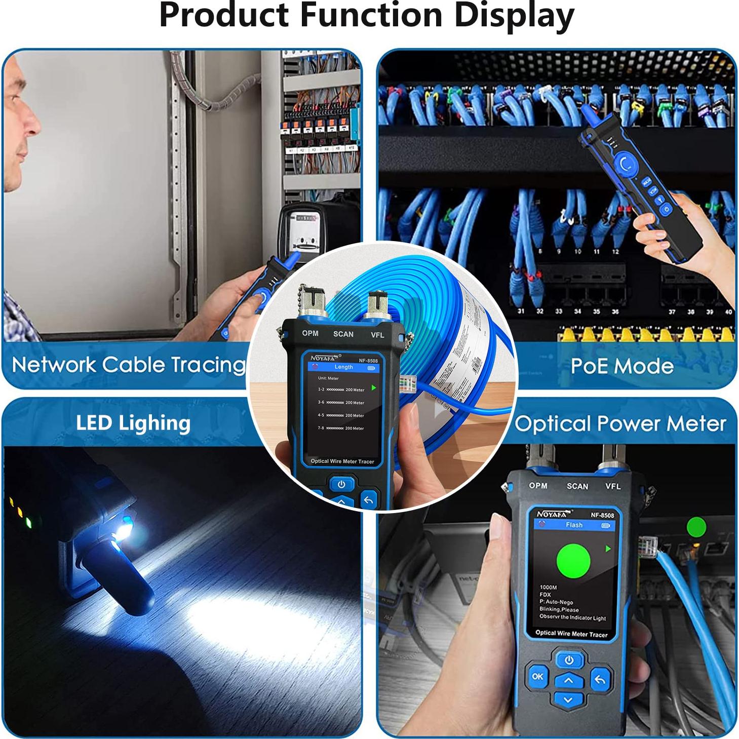 Probador de Cable de Red NOYAFA NF-8508 con Medidor Óptico