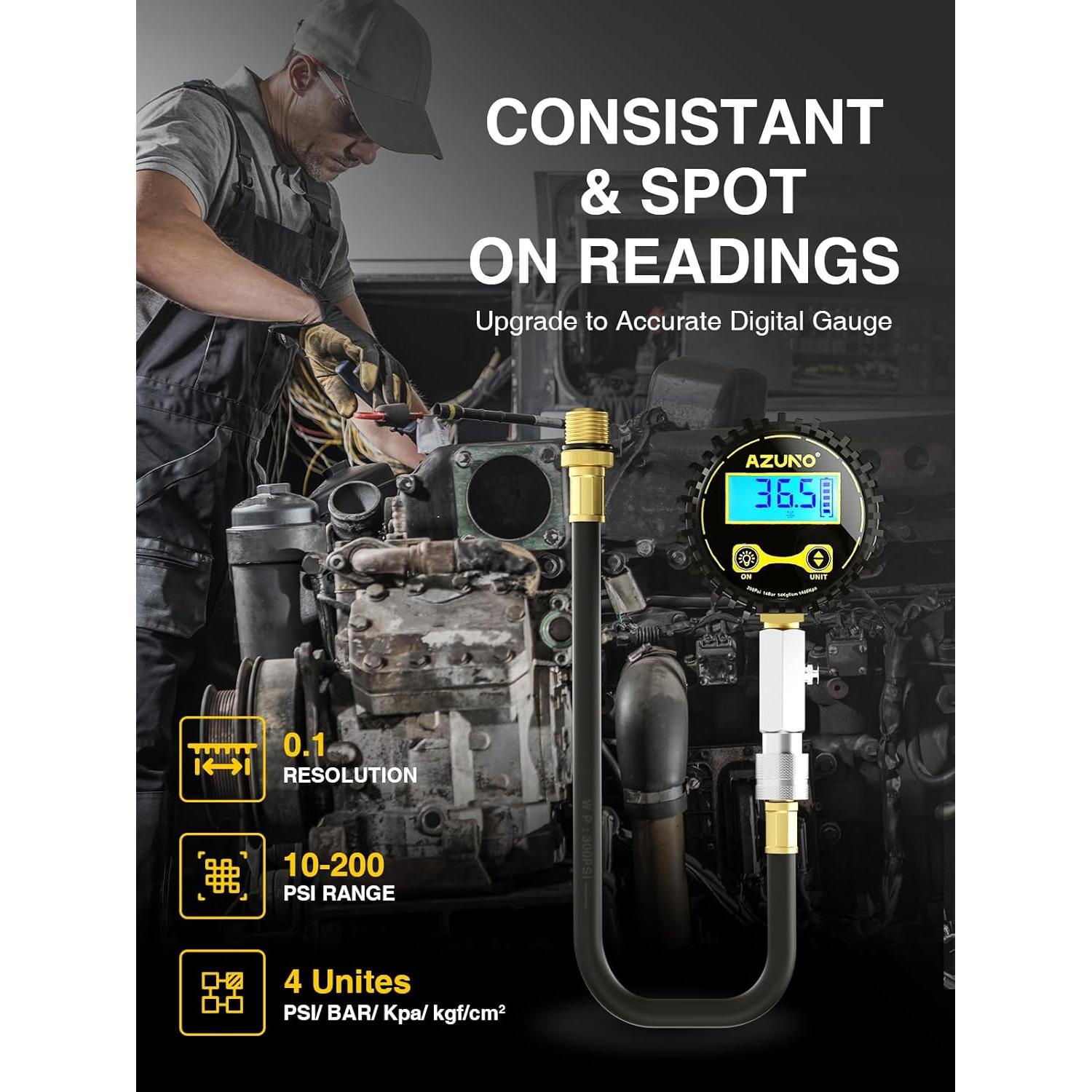 Kit de Medición de Compresión AZUNO Digital 200 PSI