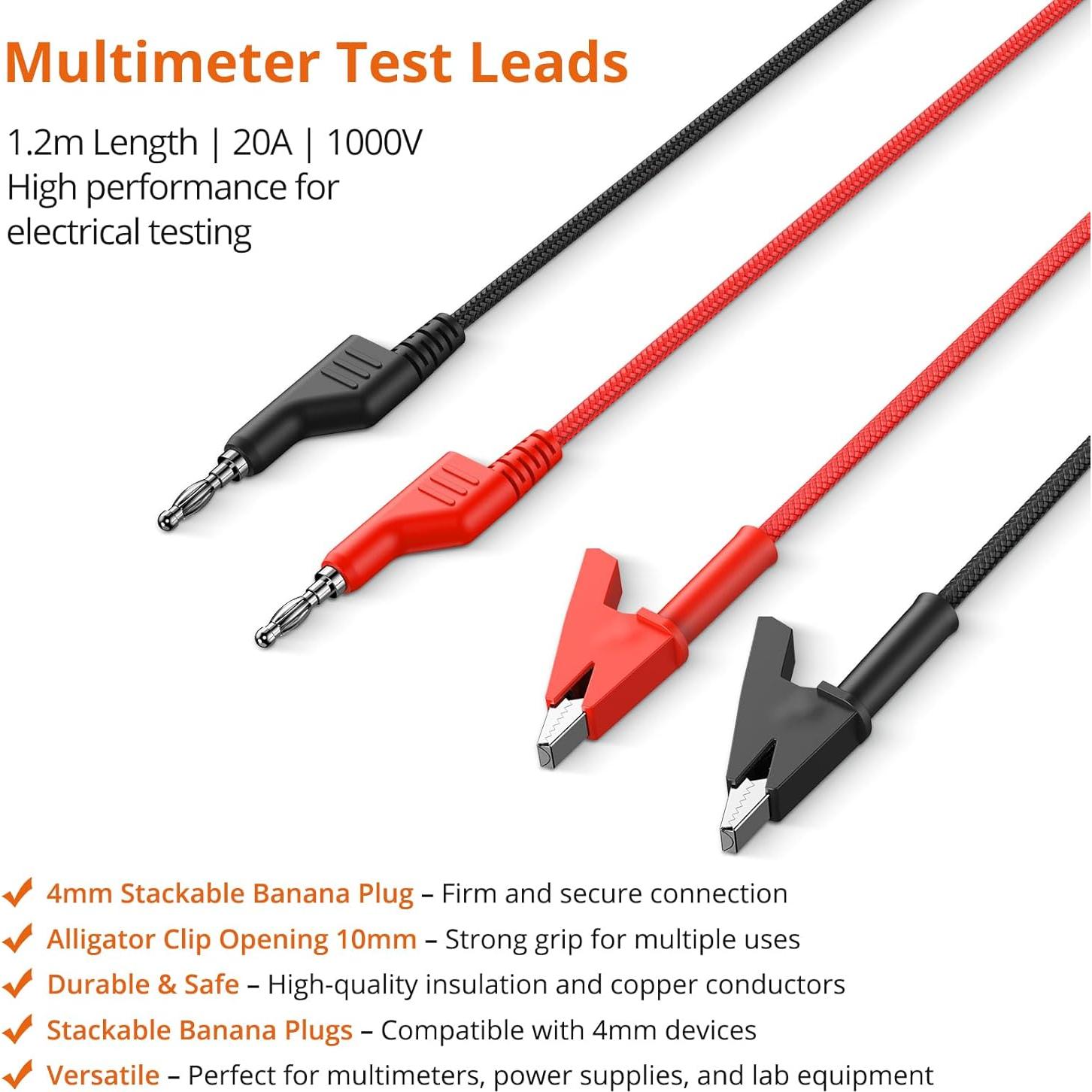 Cables de Prueba Proster 1.2m 20A 1000V Clip Cocodrilo