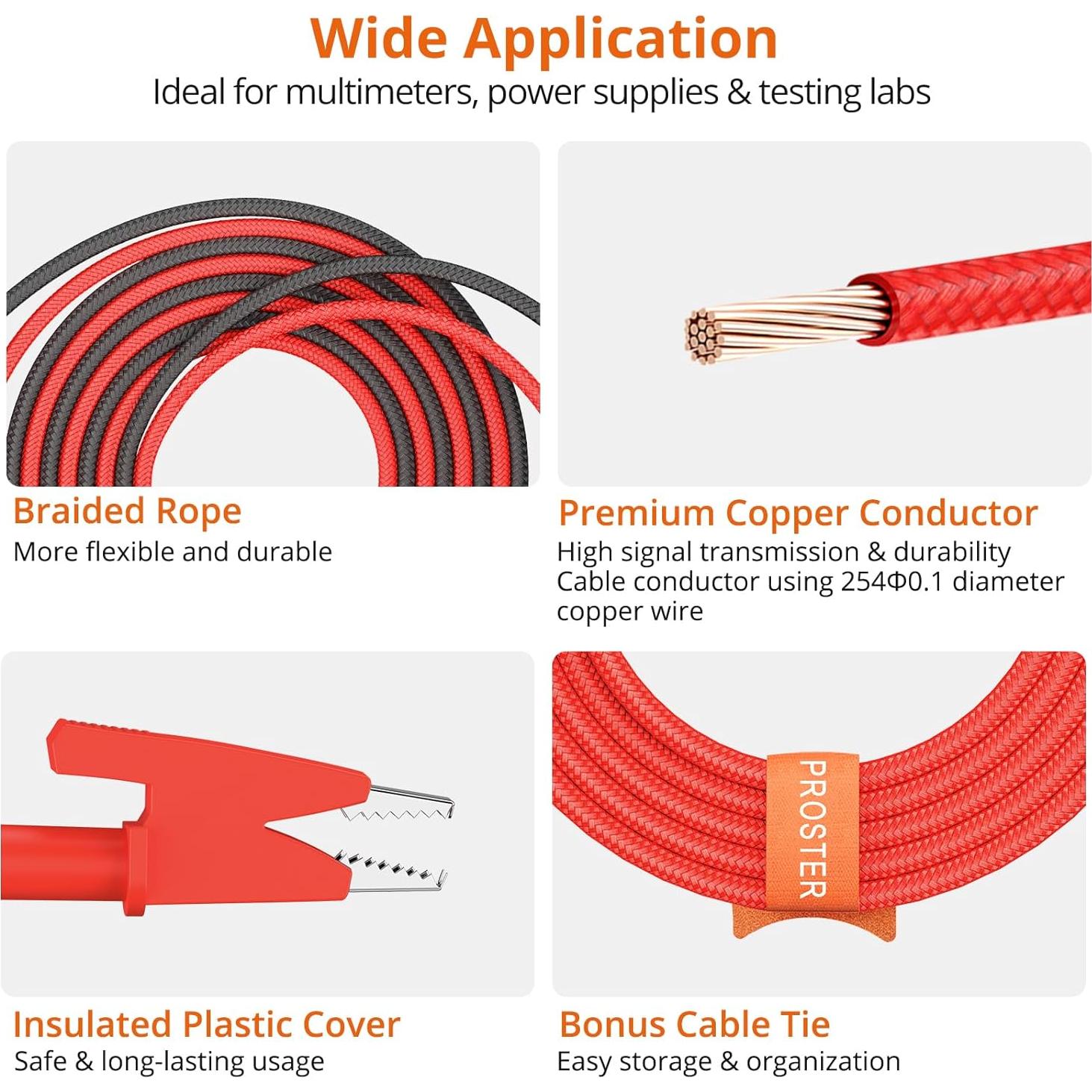 Cables de Prueba Proster 1.2m 20A 1000V Clip Cocodrilo