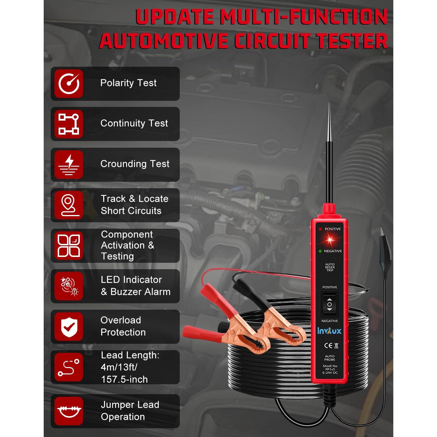 Probador de Circuito Automotriz Invtux 6-24V Pantalla Digital