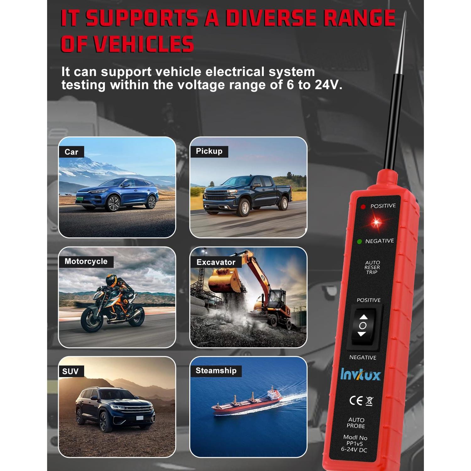 Probador de Circuito Automotriz Invtux 6-24V Pantalla Digital