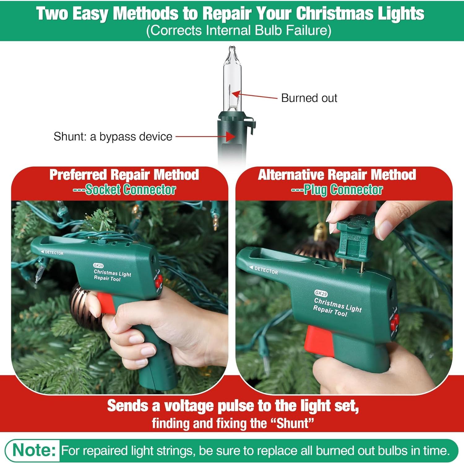 Kit de Reparación de Luces de Navidad Hohean 6 en 1 con 30 Bombillas