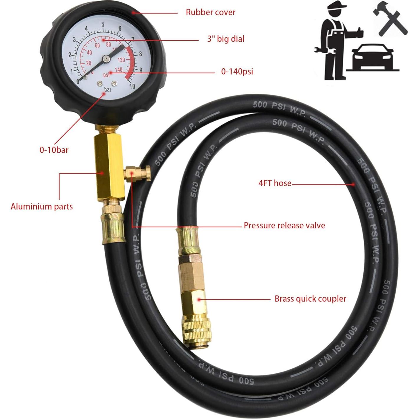 Kit de probador de presión de aceite LEIMO 0-9.65 Bar