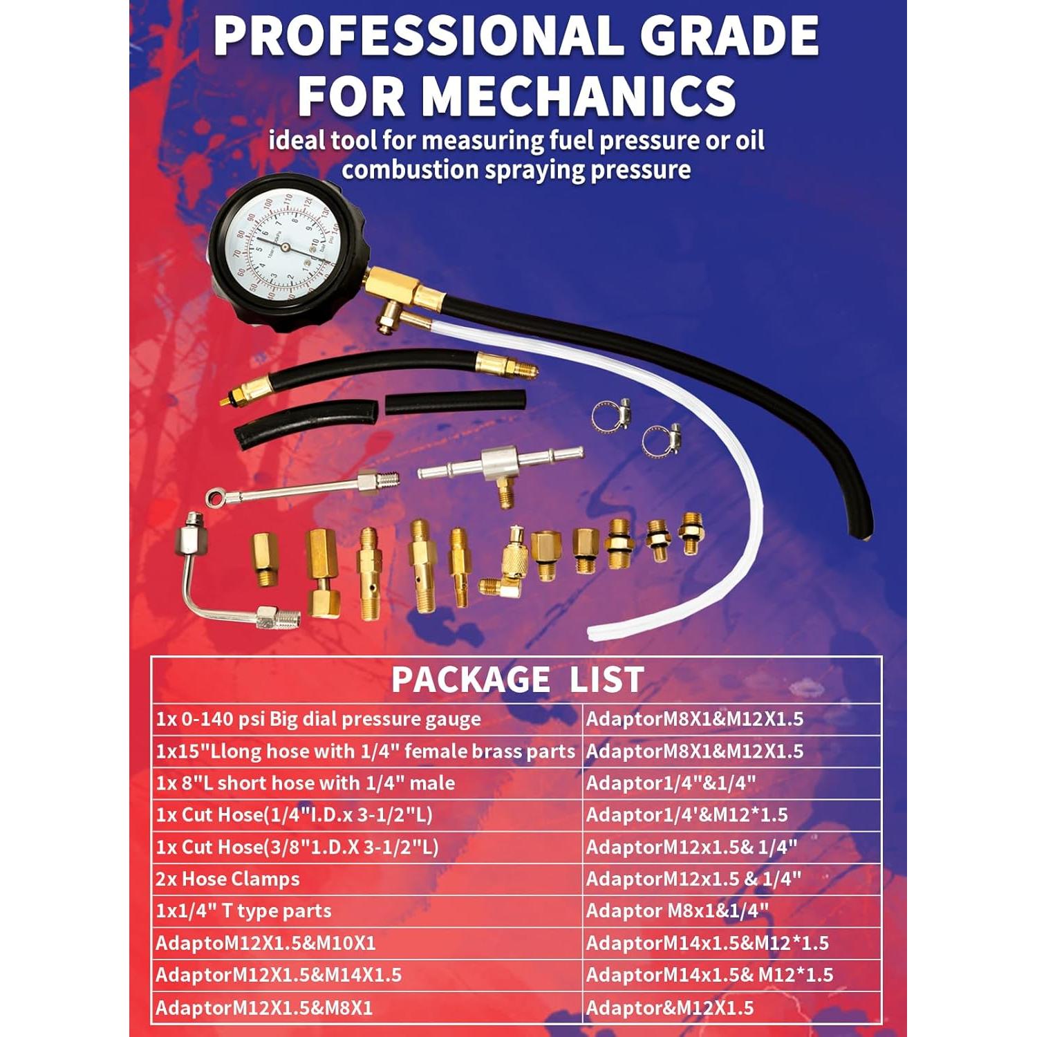 Kit Probador de Presión de Combustible Punmew 0-10 Bar para Coches