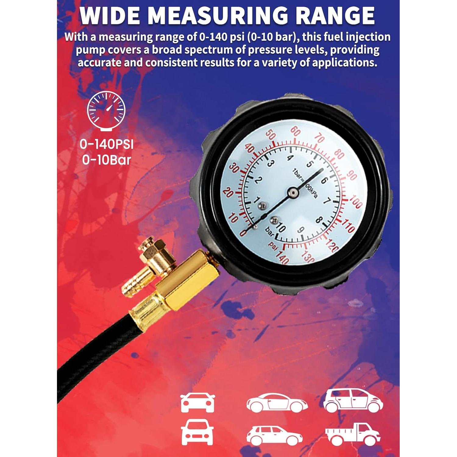 Kit Probador de Presión de Combustible Punmew 0-10 Bar para Coches