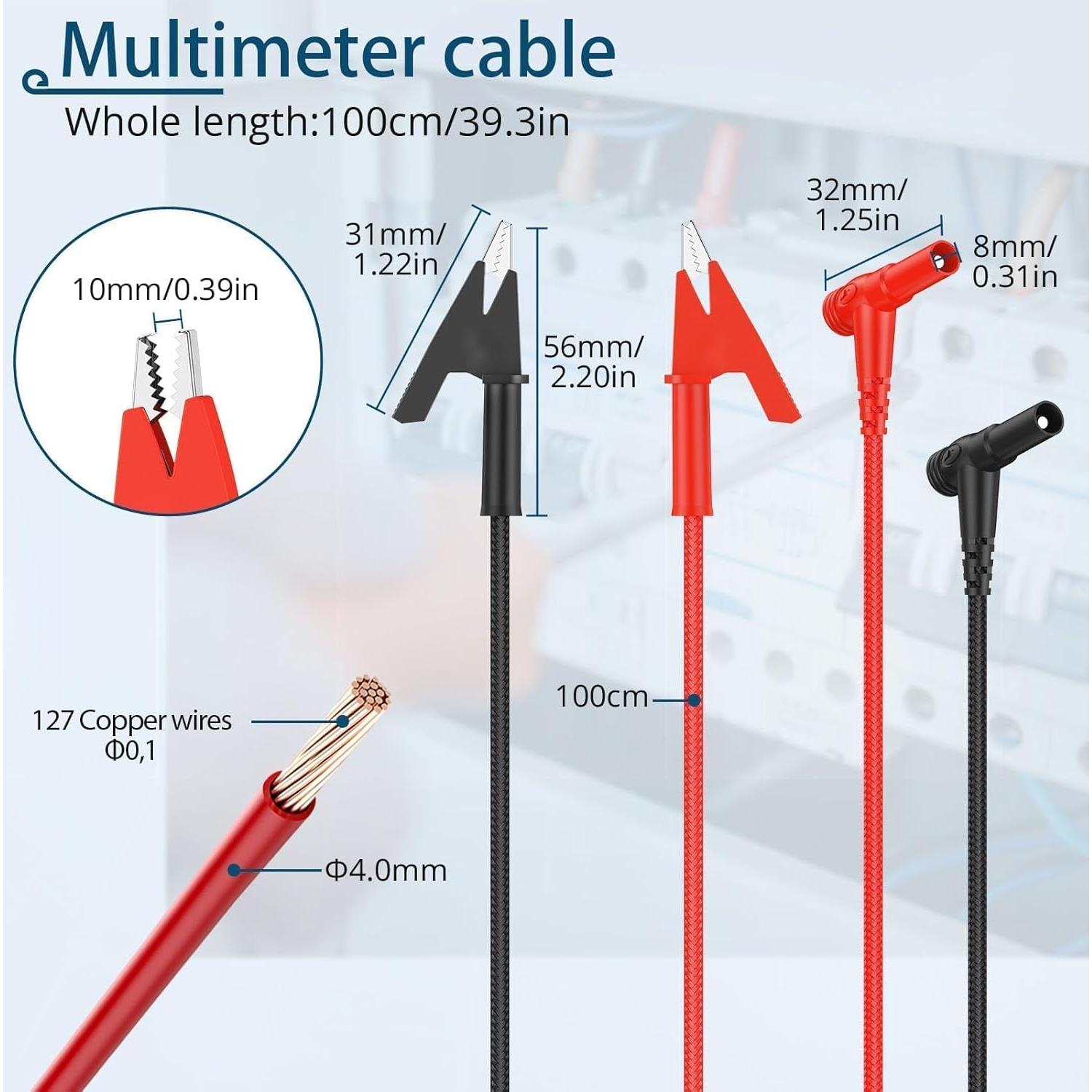 Cable de Prueba Banana Angulado a Clip Cocodrilo 1m 15A 1000V