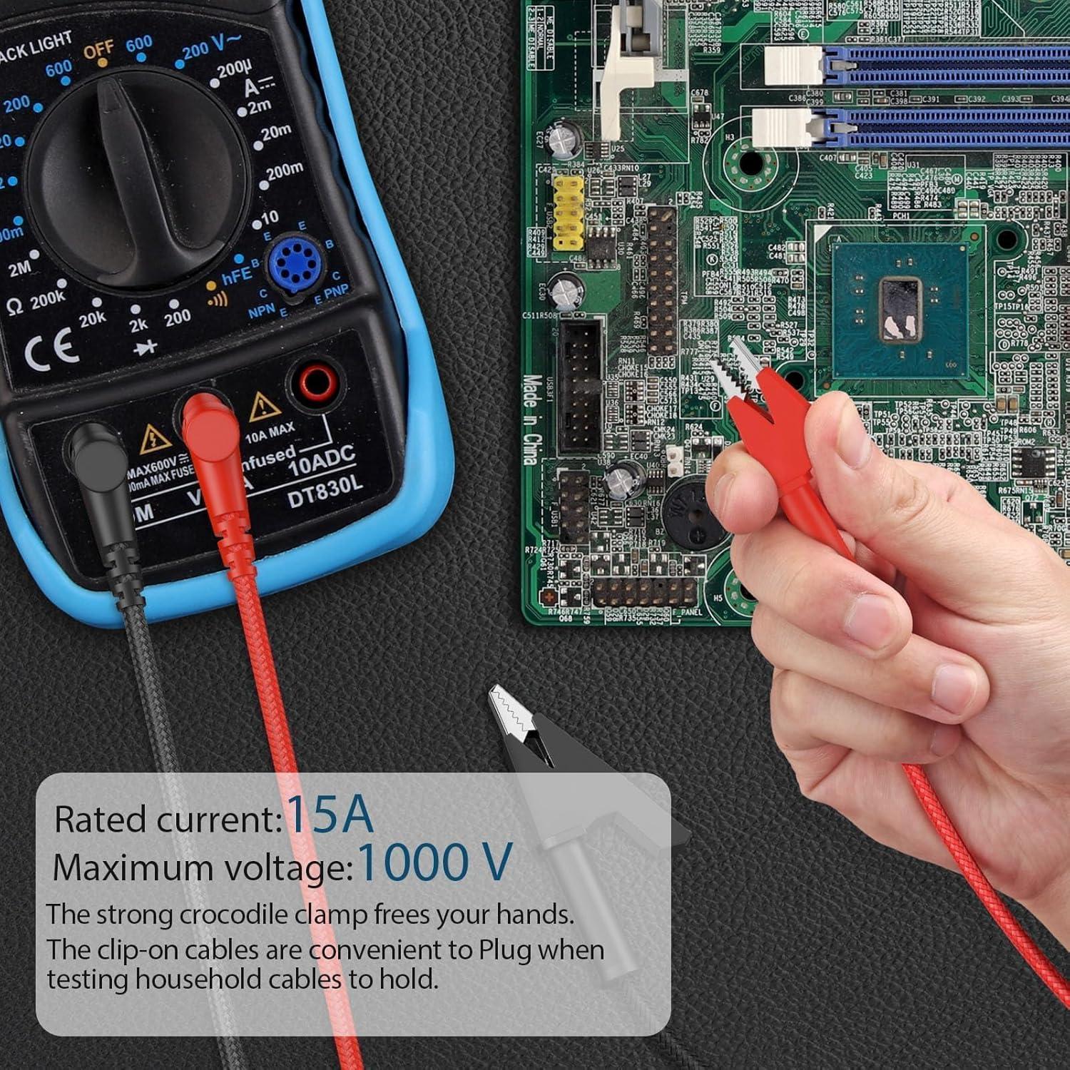 Cable de Prueba Banana Angulado a Clip Cocodrilo 1m 15A 1000V
