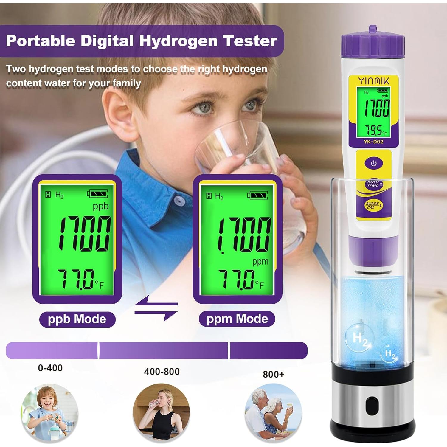 Medidor de Calidad de Agua YINMIK 6 en 1 pH TDS H2 EC ORP