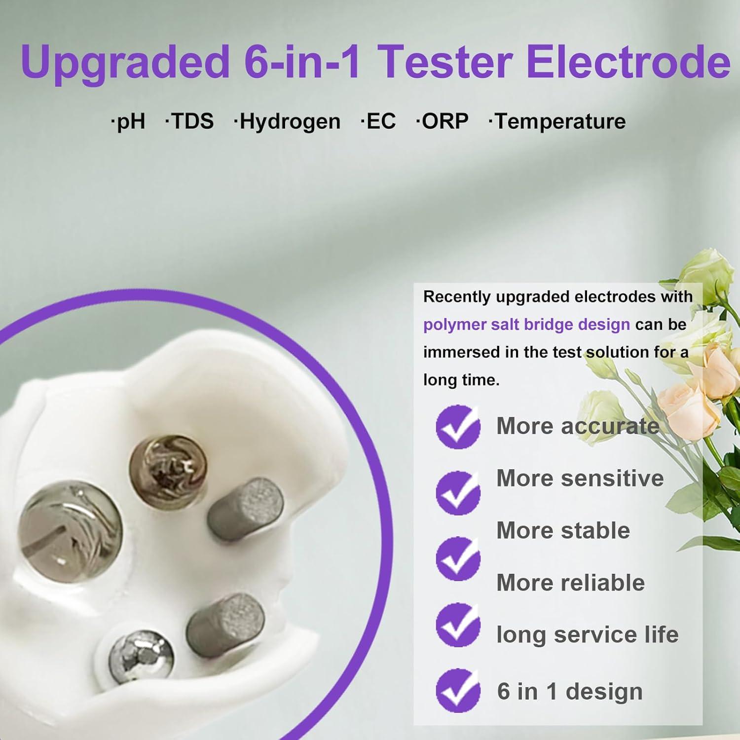 Medidor de Calidad de Agua YINMIK 6 en 1 pH TDS H2 EC ORP