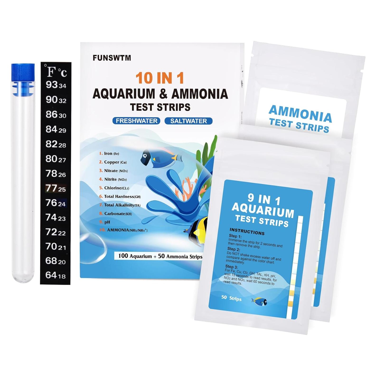 Tiras de Prueba para Acuarios FUNSWTM 10 en 1 Amoniaco pH