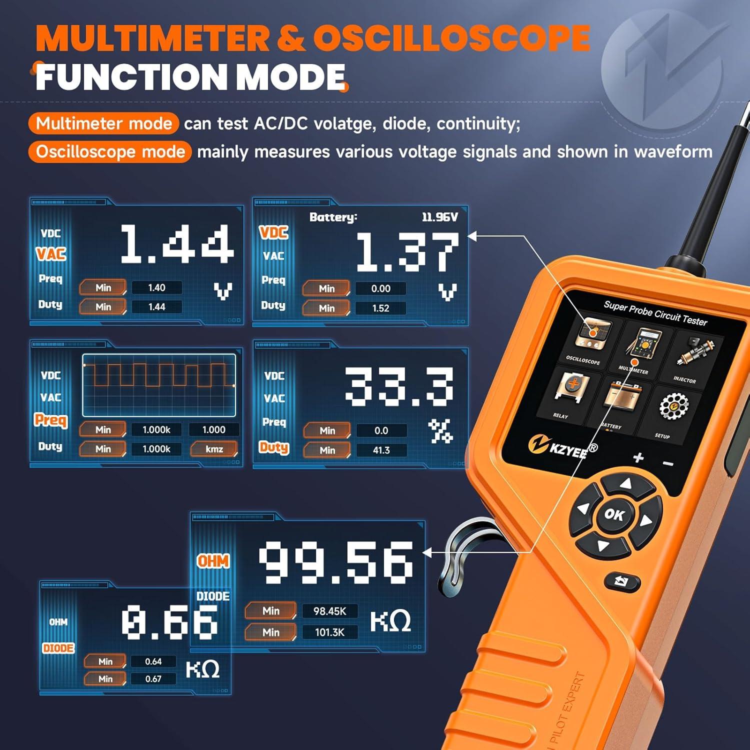 KZYEE KM601 Kit de Sonda de Corriente 12V-24V Multímetro