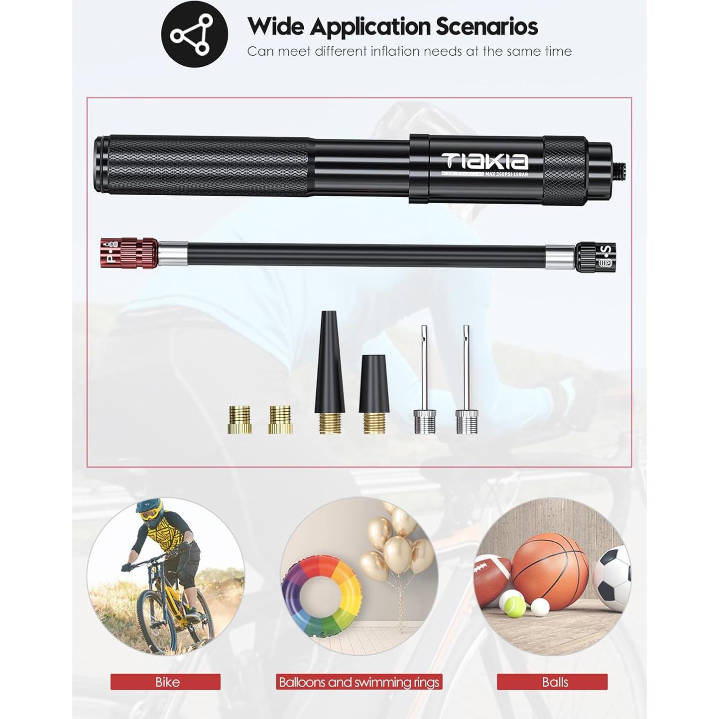 Bomba de Bicicleta Mini Tiakia 260 PSI Aluminio Negra