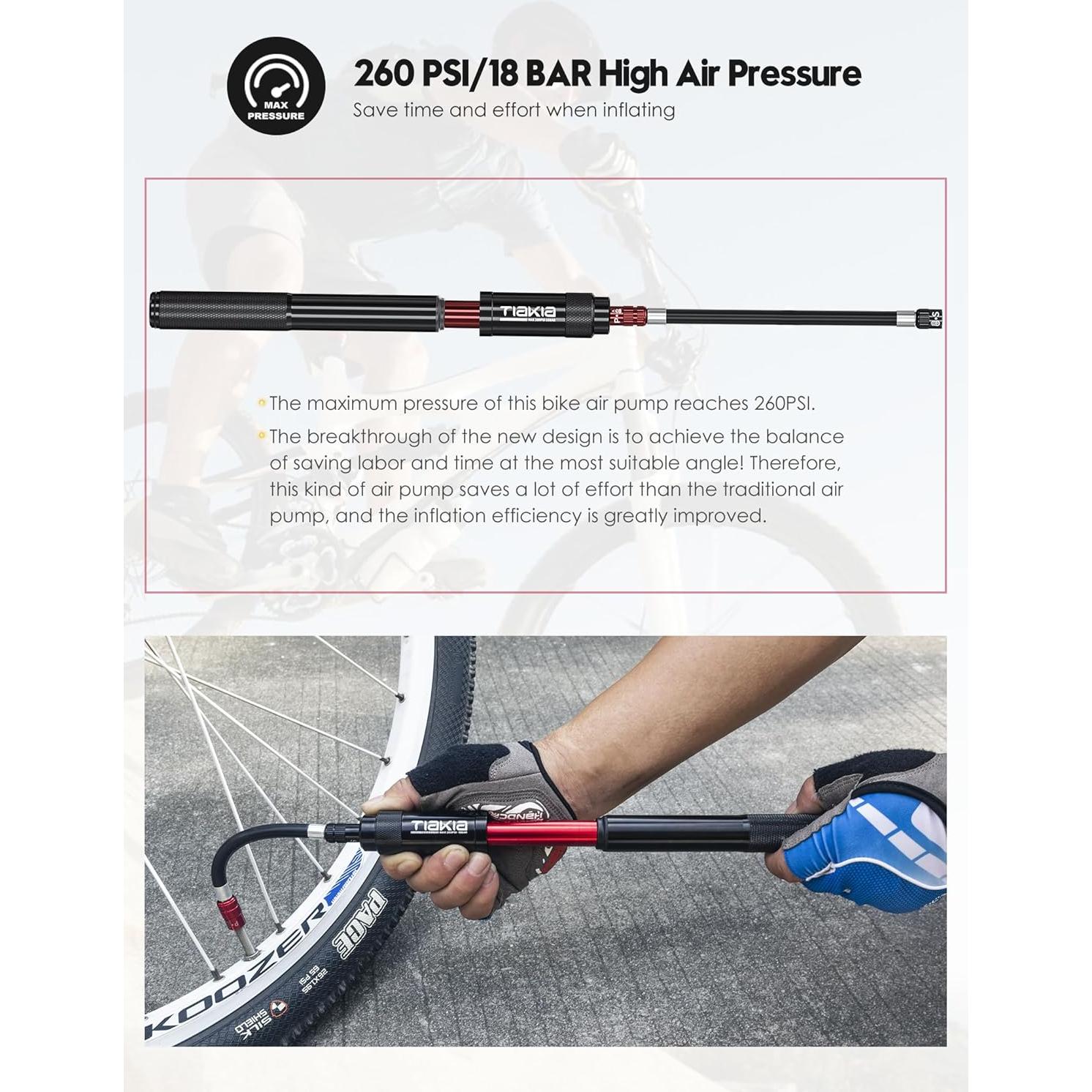 Bomba de Bicicleta Mini Tiakia 260 PSI Aluminio Negra