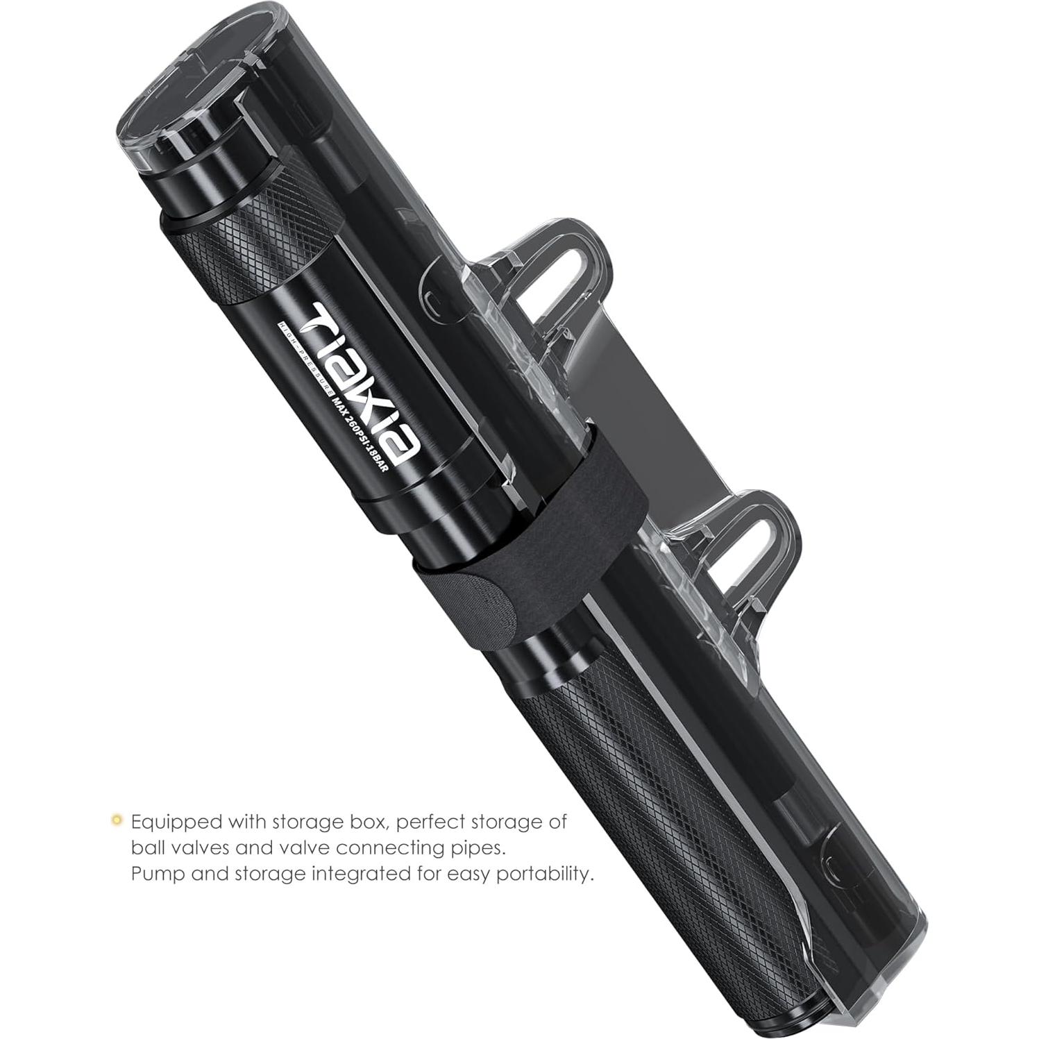 Bomba de Bicicleta Mini Tiakia 260 PSI Aluminio Negra