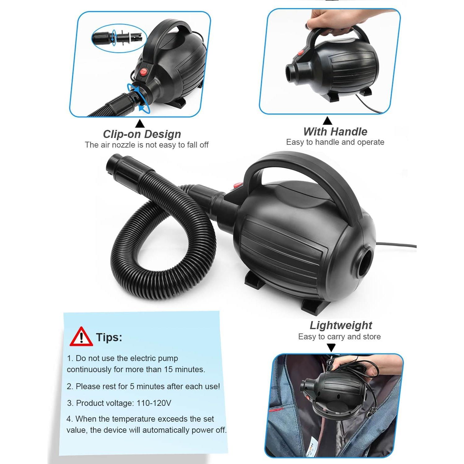 Bomba de Aire Eléctrica VEBESYET 400W Inflador/Desinflador 4 Boquillas