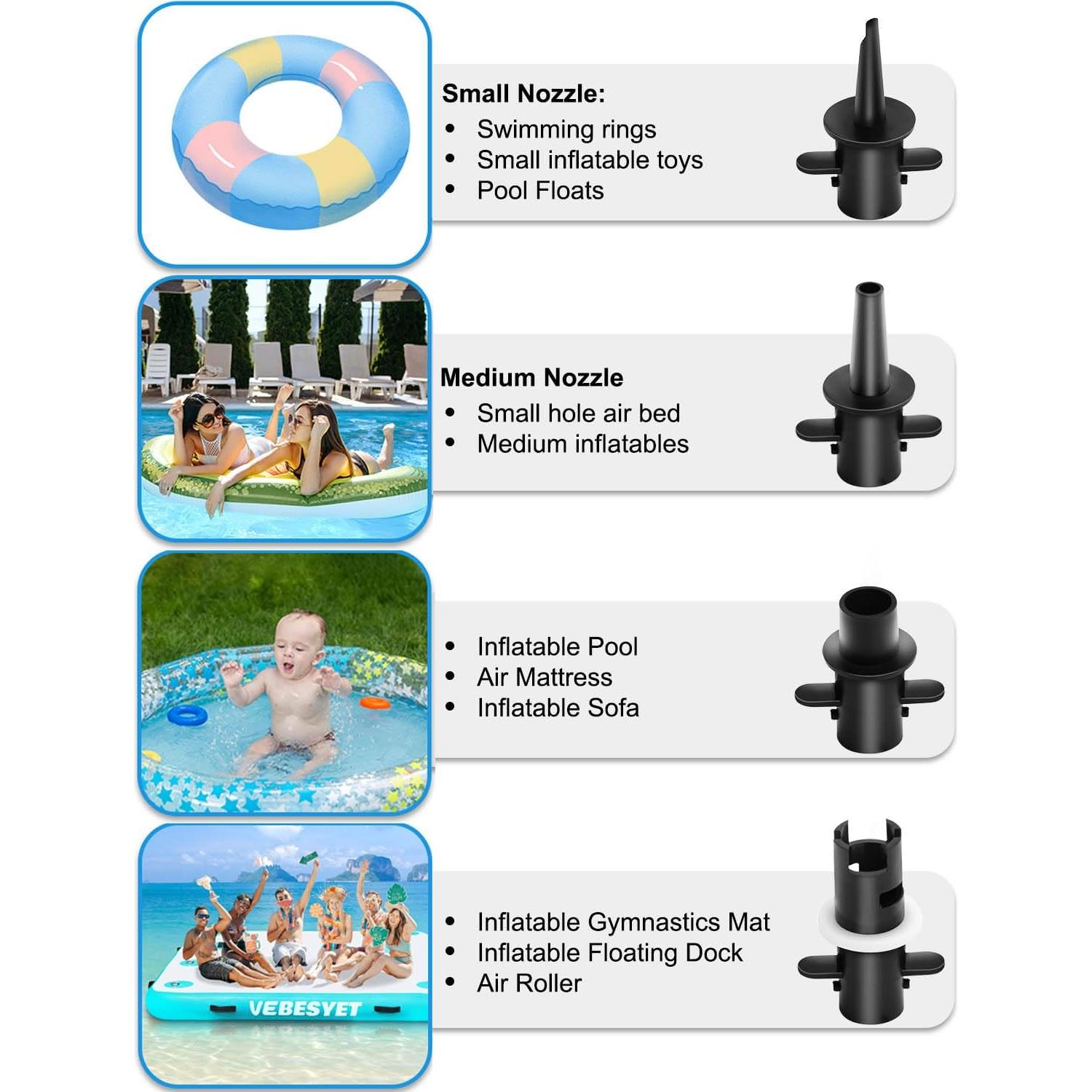 Bomba de Aire Eléctrica VEBESYET 400W Inflador/Desinflador 4 Boquillas
