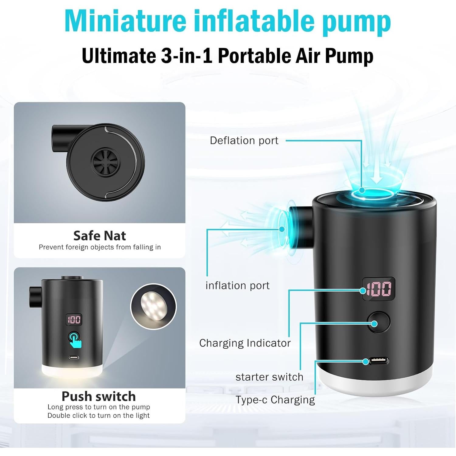 Bomba de Aire Portátil VUDIKEJ 4000mAh con Luz LED