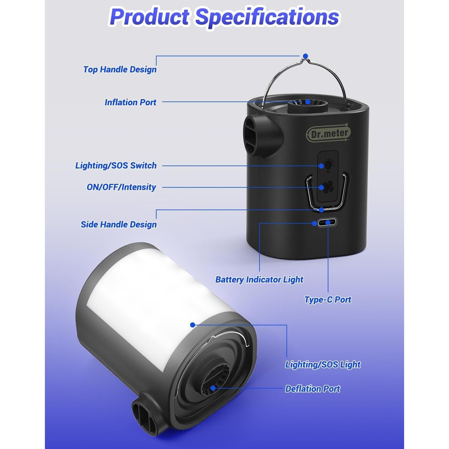 Bomba de aire portátil Dr.meter 3600mAh inflar y desinflar rápido