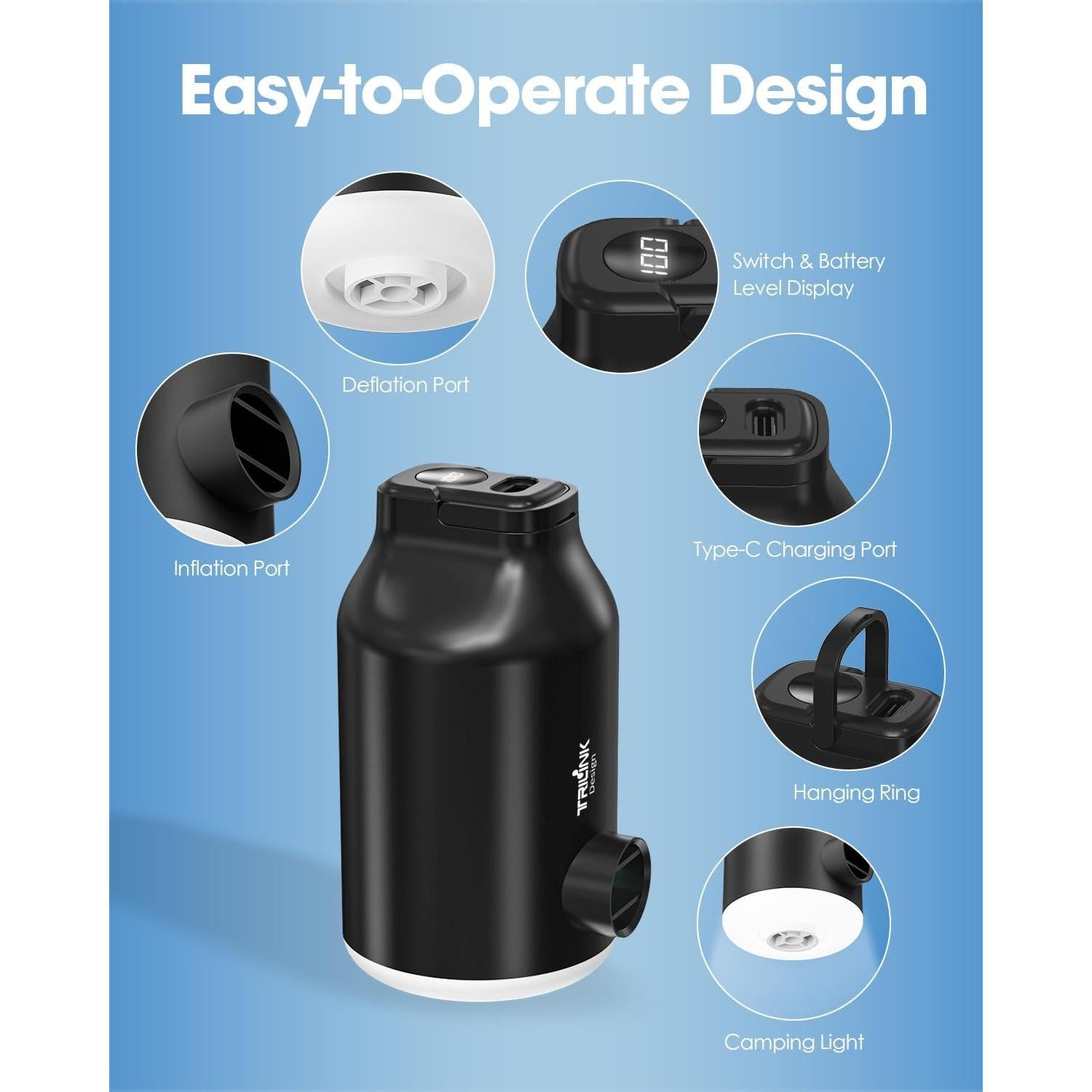 Bomba de Aire Portátil TRILINK 1800mAh con Luz LED