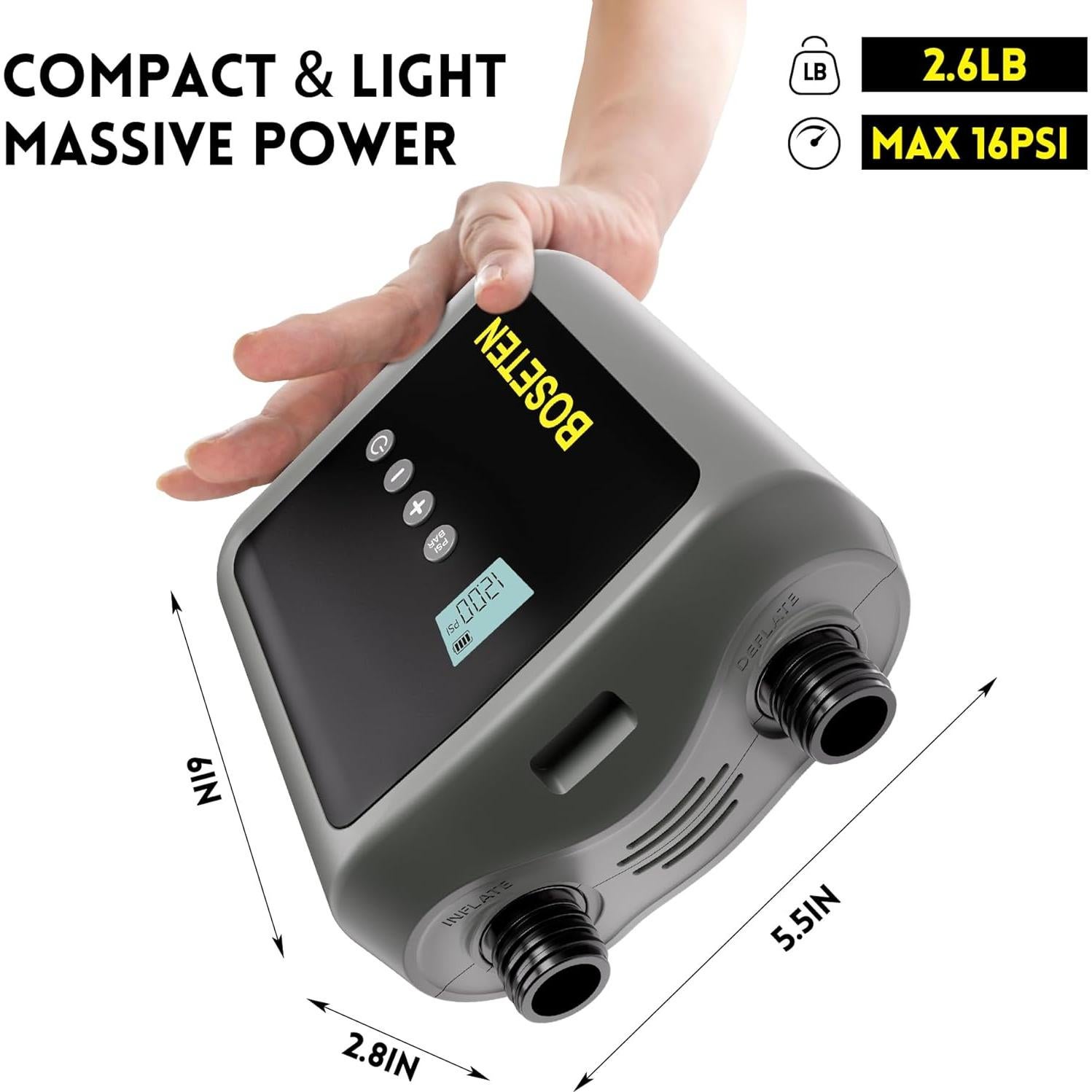 Bomba de Aire Eléctrica SUP Boseten 12V con Desinflado Automático