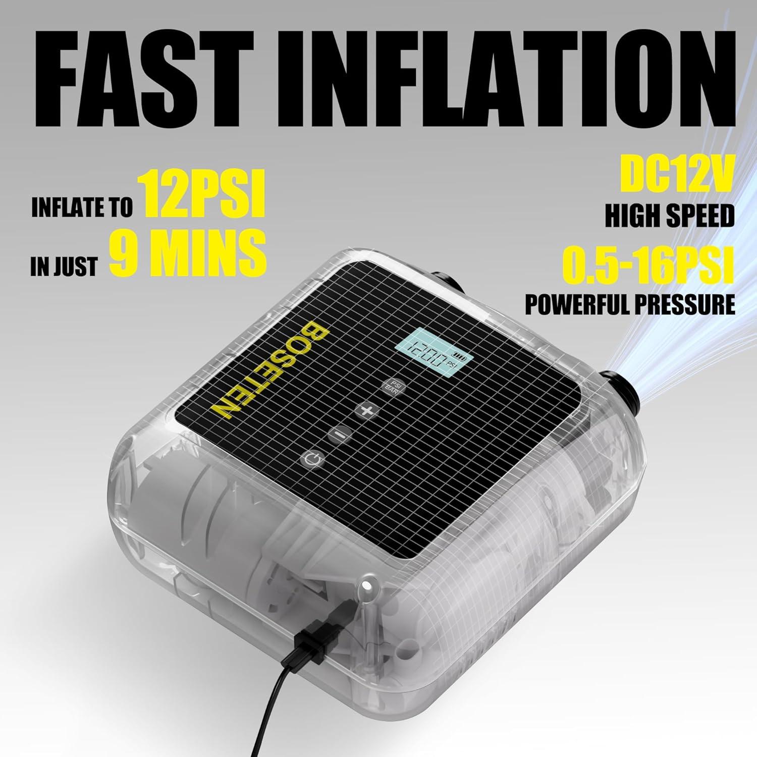 Bomba de Aire Eléctrica SUP Boseten 12V con Desinflado Automático