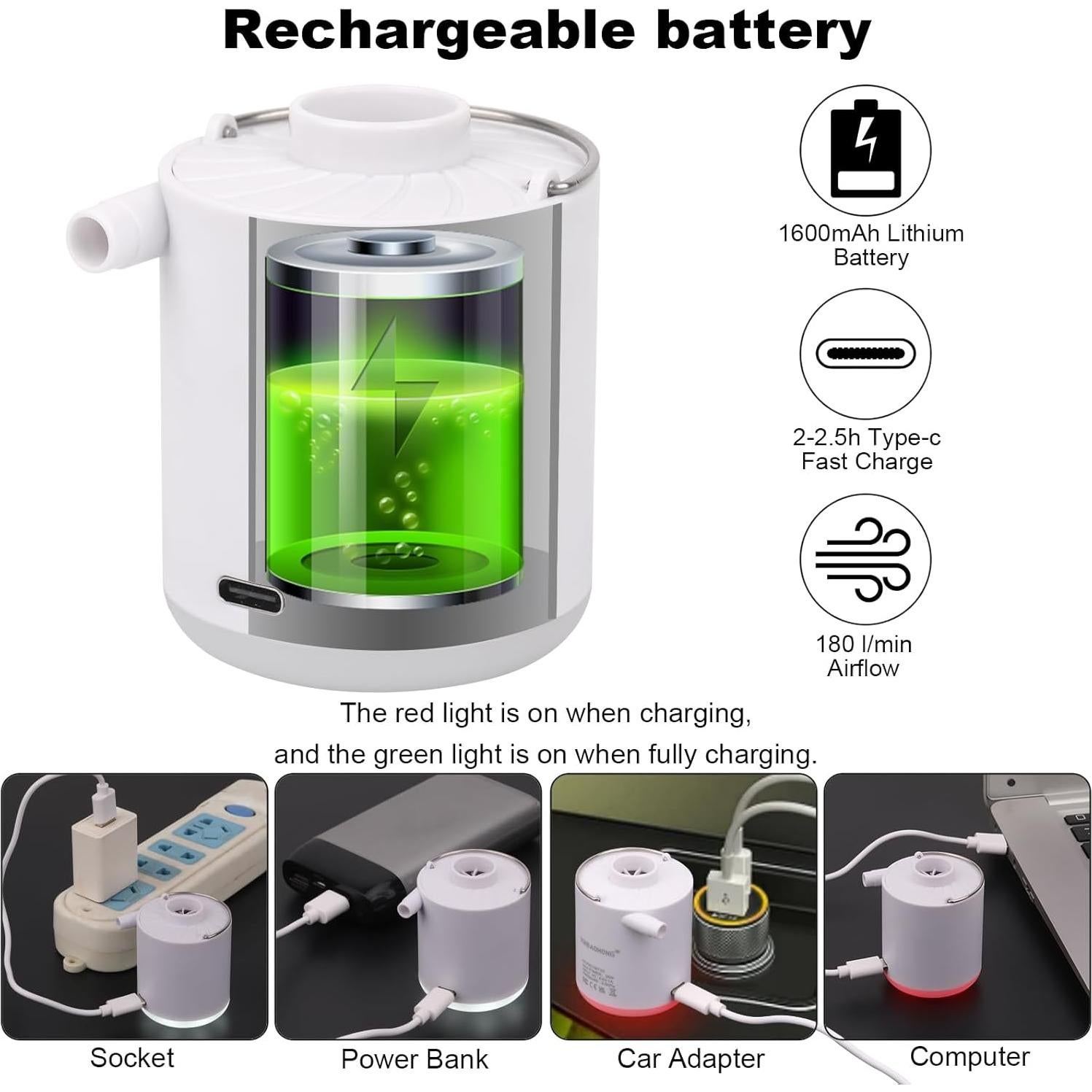 Bomba de Aire Portátil XINBAOHONG 1600mAh USB-C Inflador