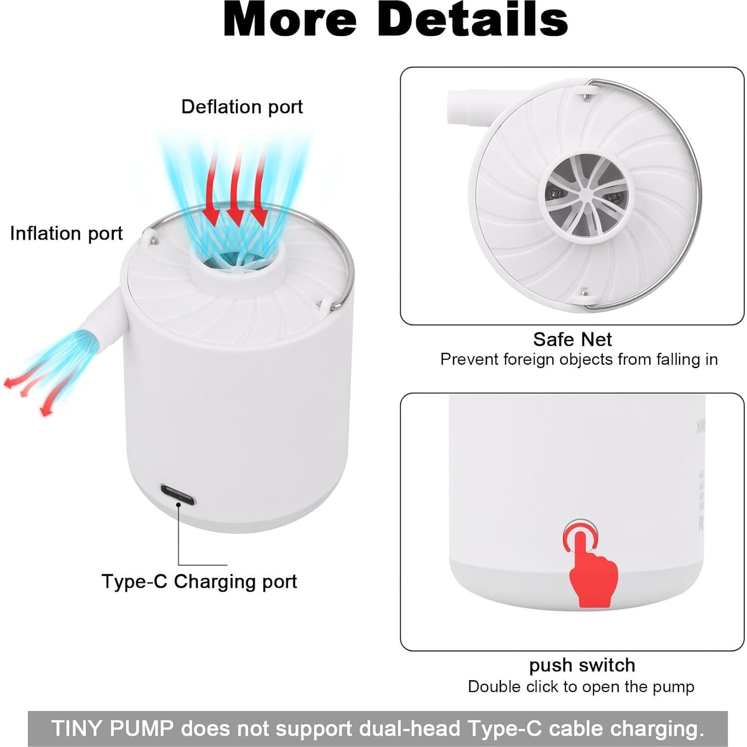 Bomba de Aire Portátil XINBAOHONG 1600mAh USB-C Inflador