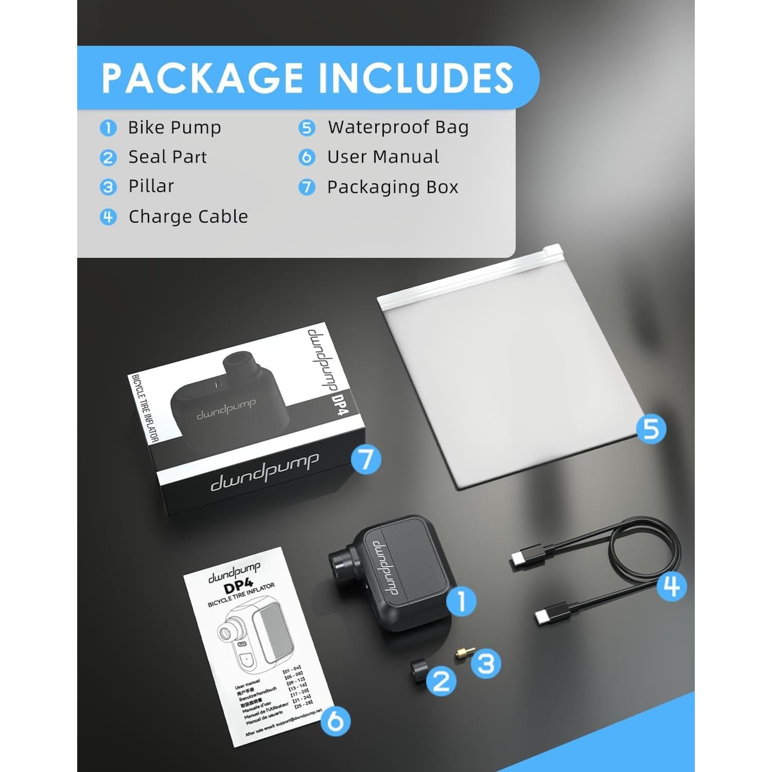 Bomba de Bicicleta Eléctrica dwndpump DP4 100 PSI Portátil